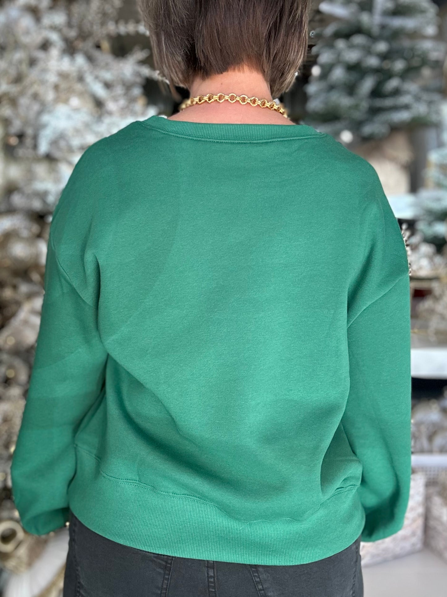 A Holiday Bow Sweatshirt in Green