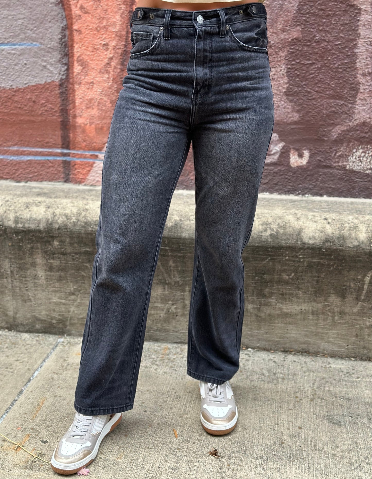 KanCan Finally Friday 90's Wide Leg Black Straight Jean