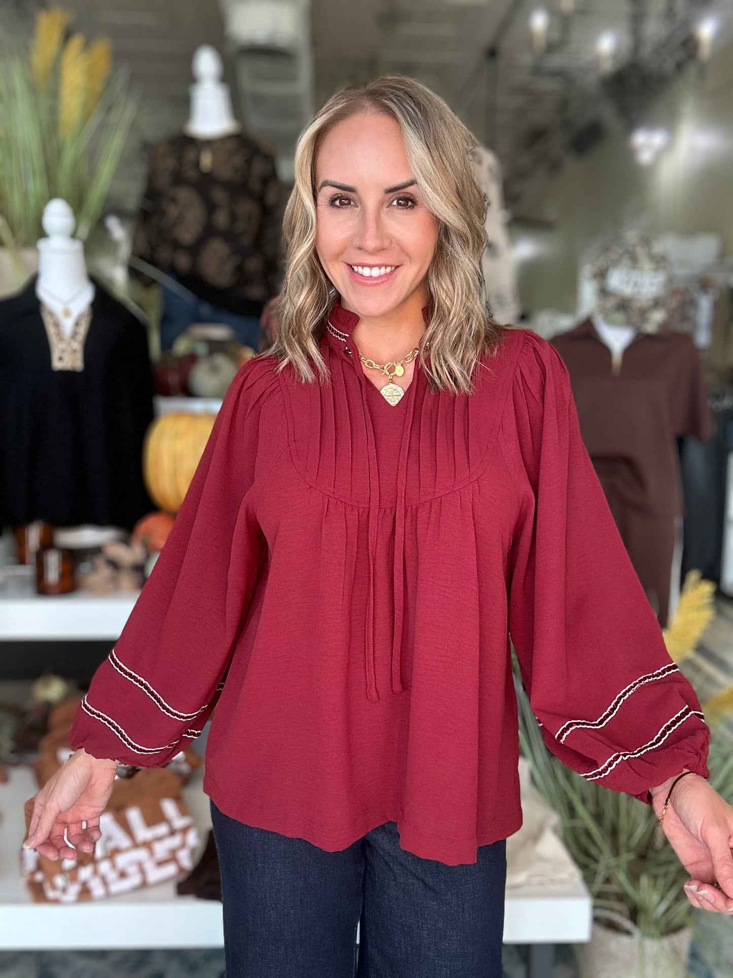 Midtown Views Top in Burgundy