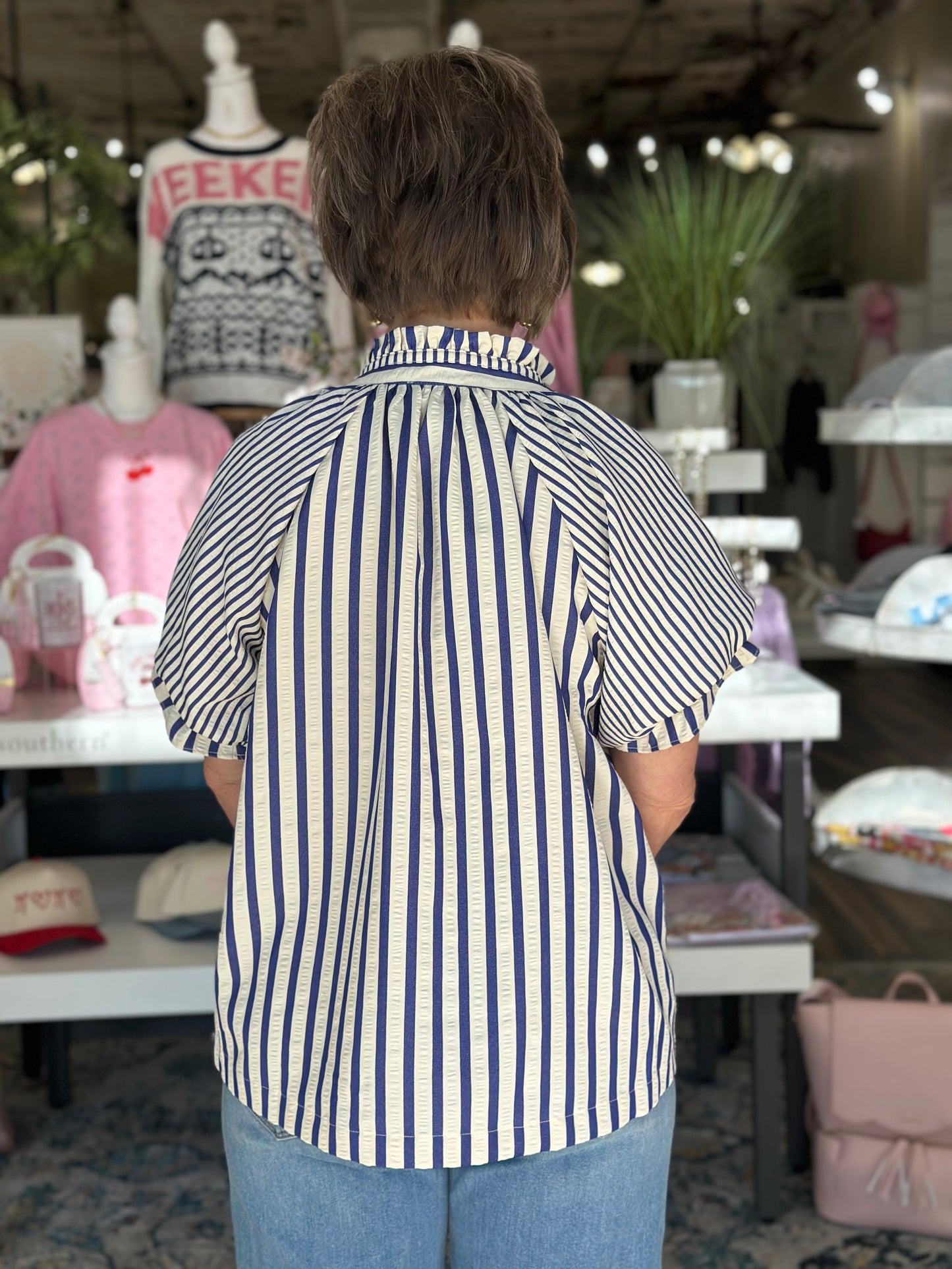 The Right Path Striped Top in Deep Blue