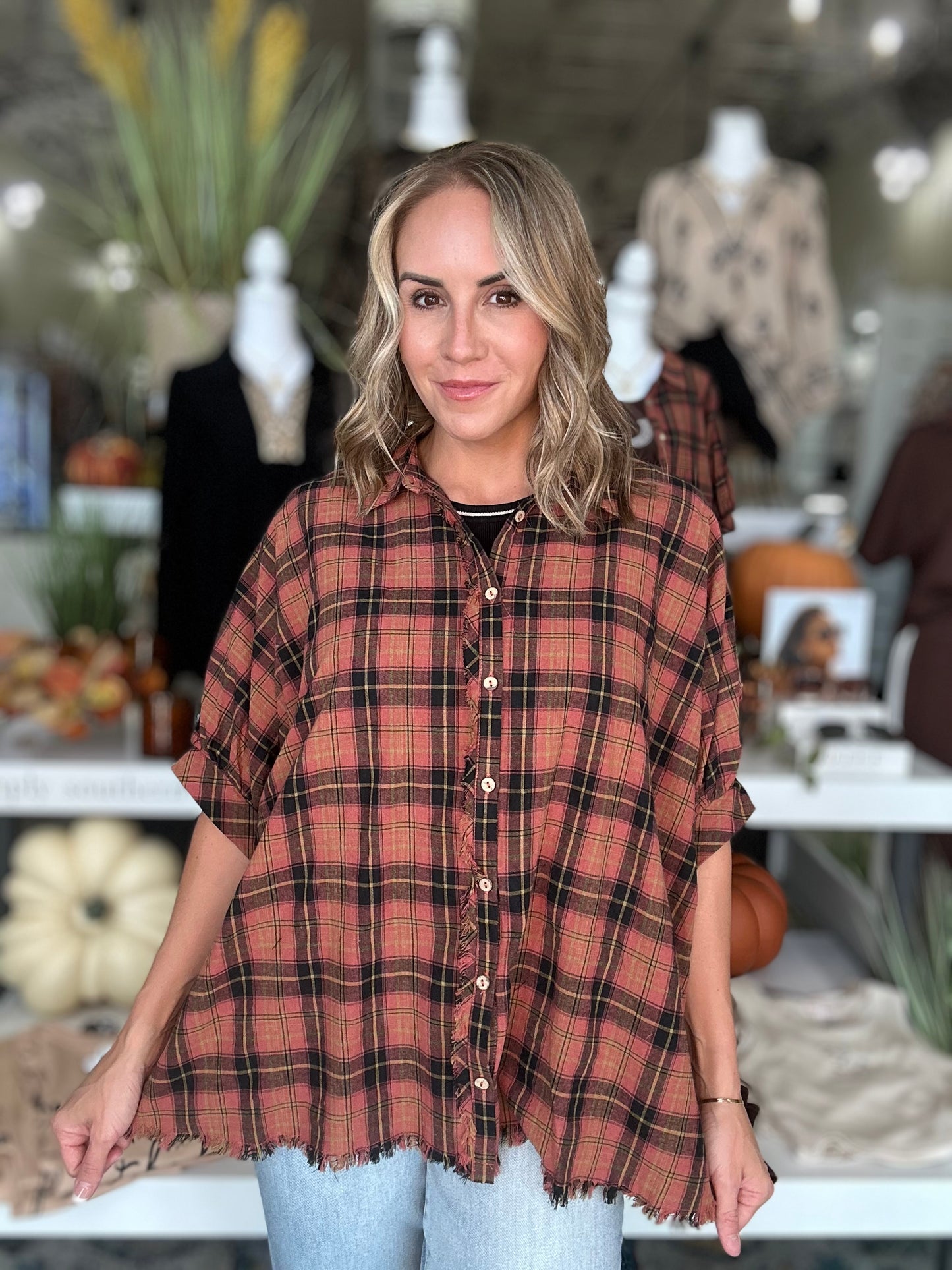 NEW! Pumpkin Patch Cutie Plaid Top