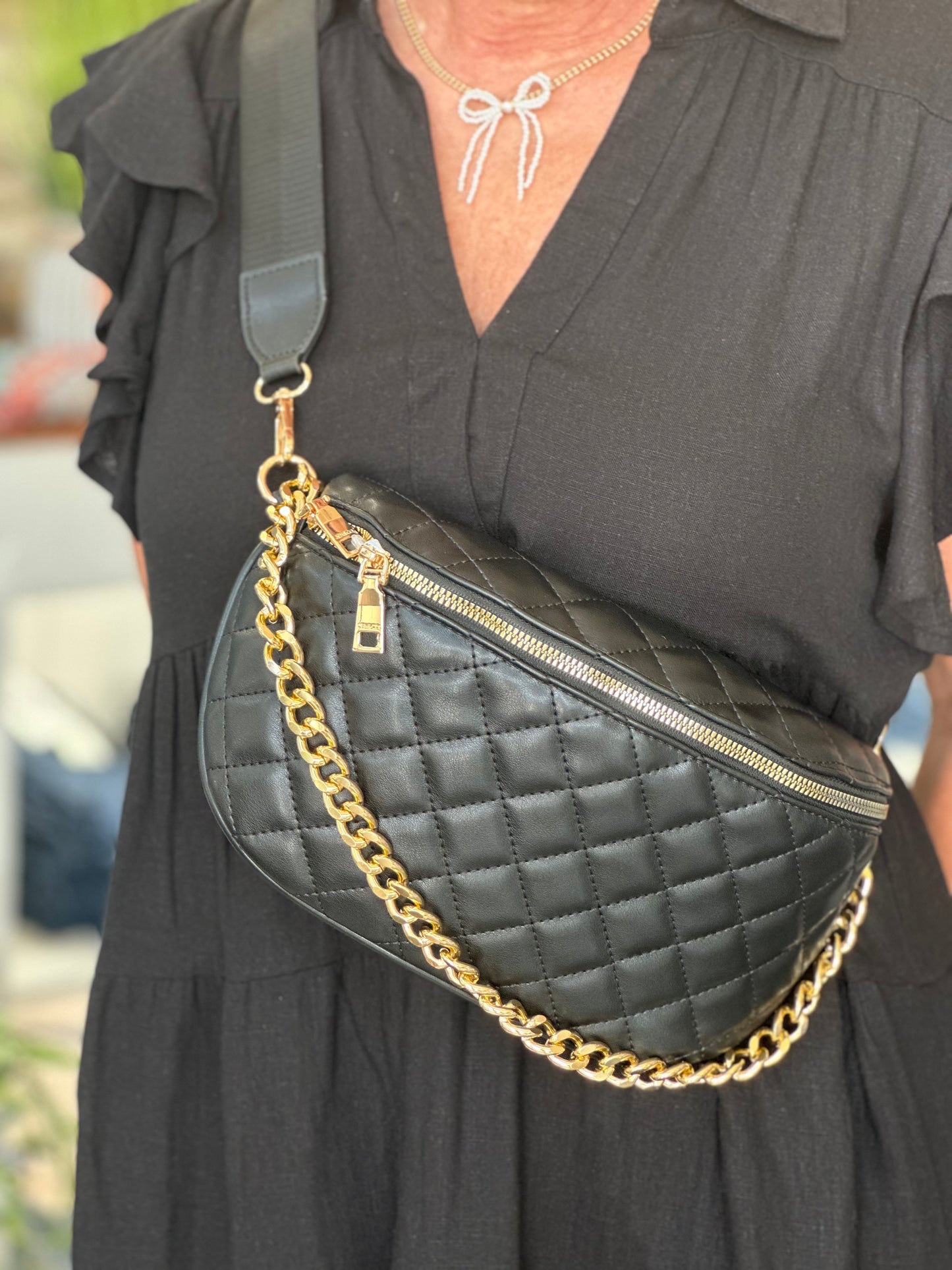 Sylvie Quilted Belt Bag in Black