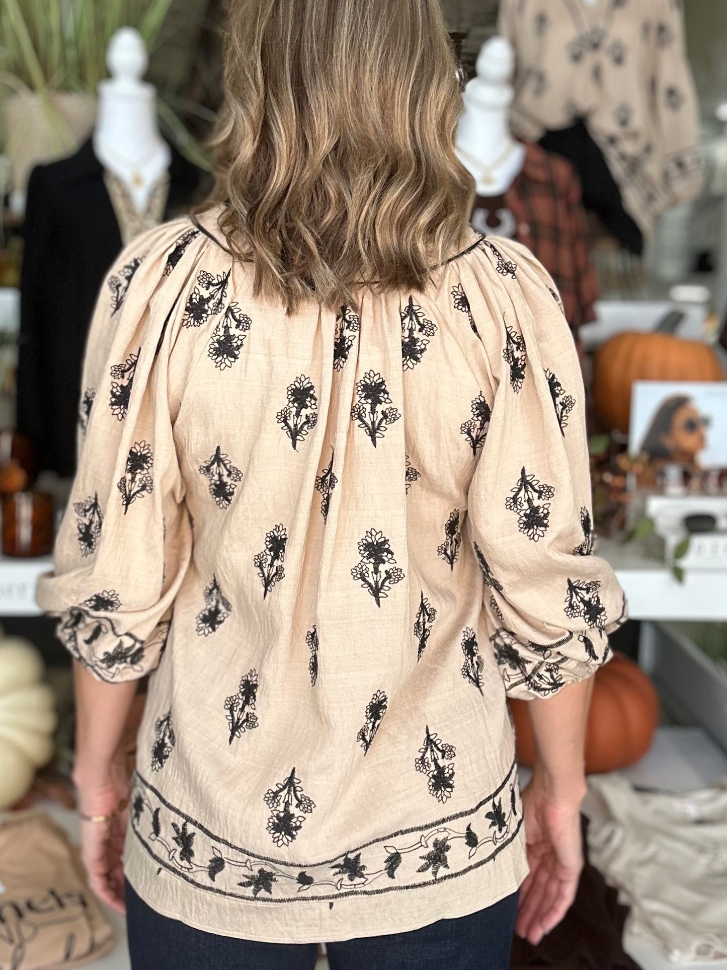 NEW! Brisk Stroll Embroidered Top in Latte
