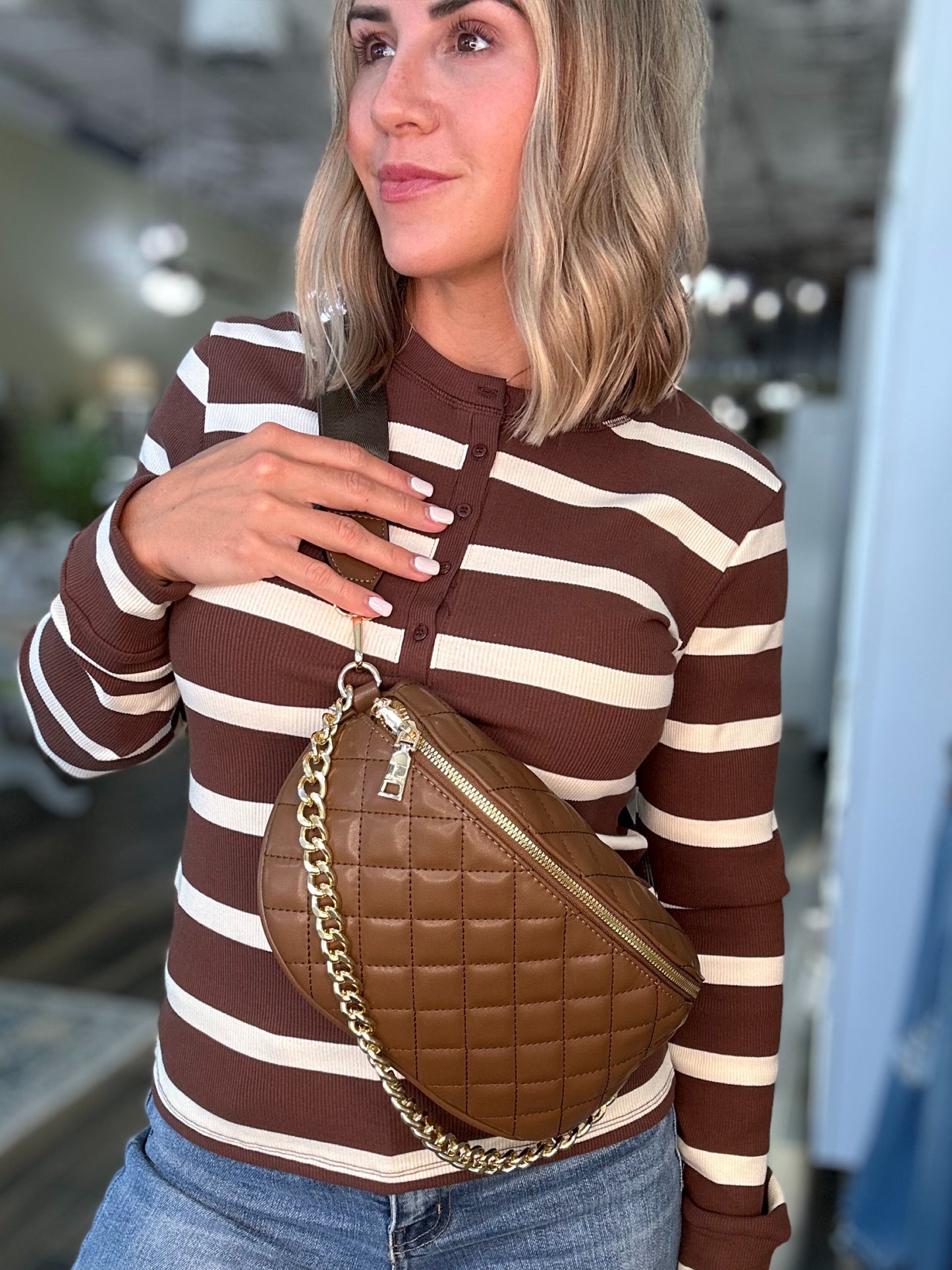 Sylvie Quilted Belt Bag in Chocolate