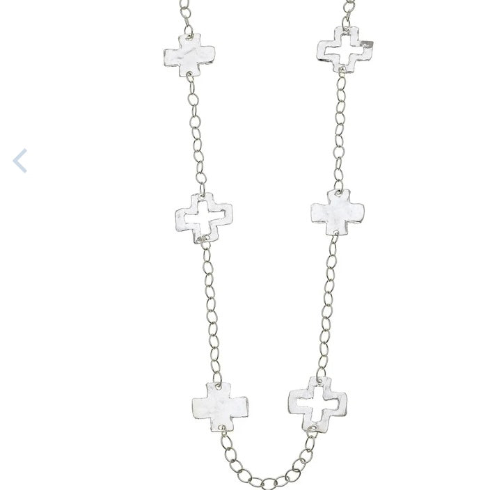 Susan Shaw Long Silver Cross Necklace