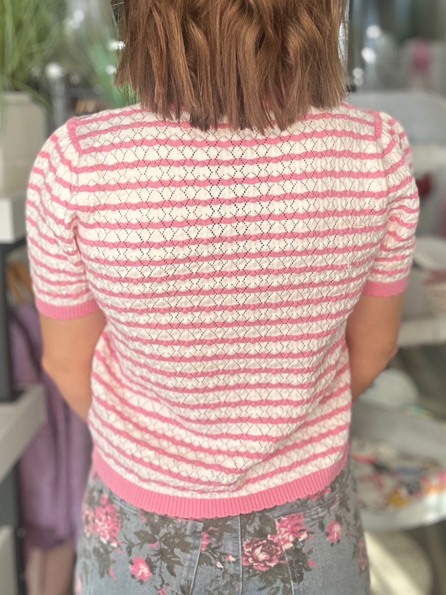 Lovebug Striped Sweater Top in Pink