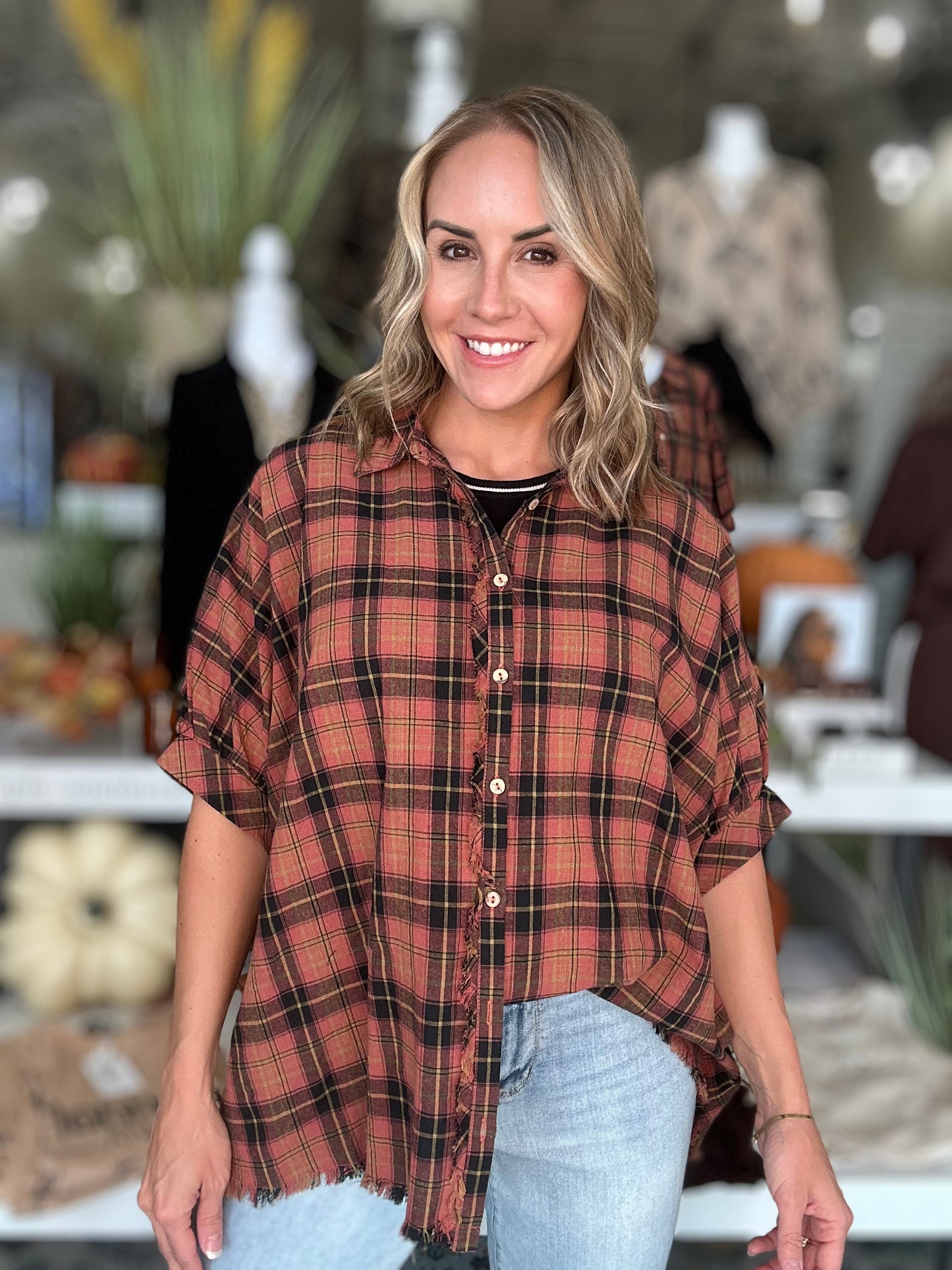 NEW! Pumpkin Patch Cutie Plaid Top