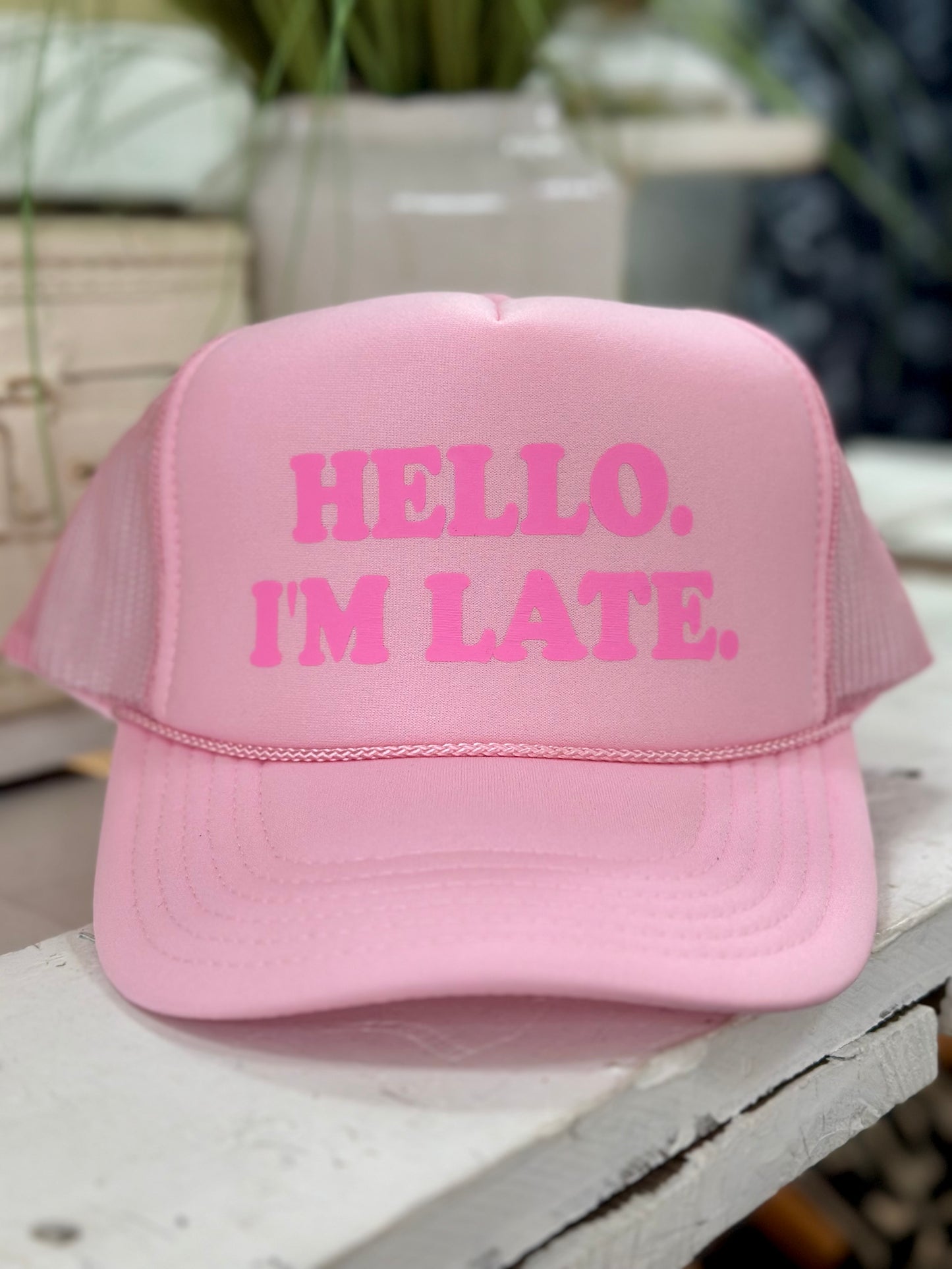 Hello I'm Late Cap in pink