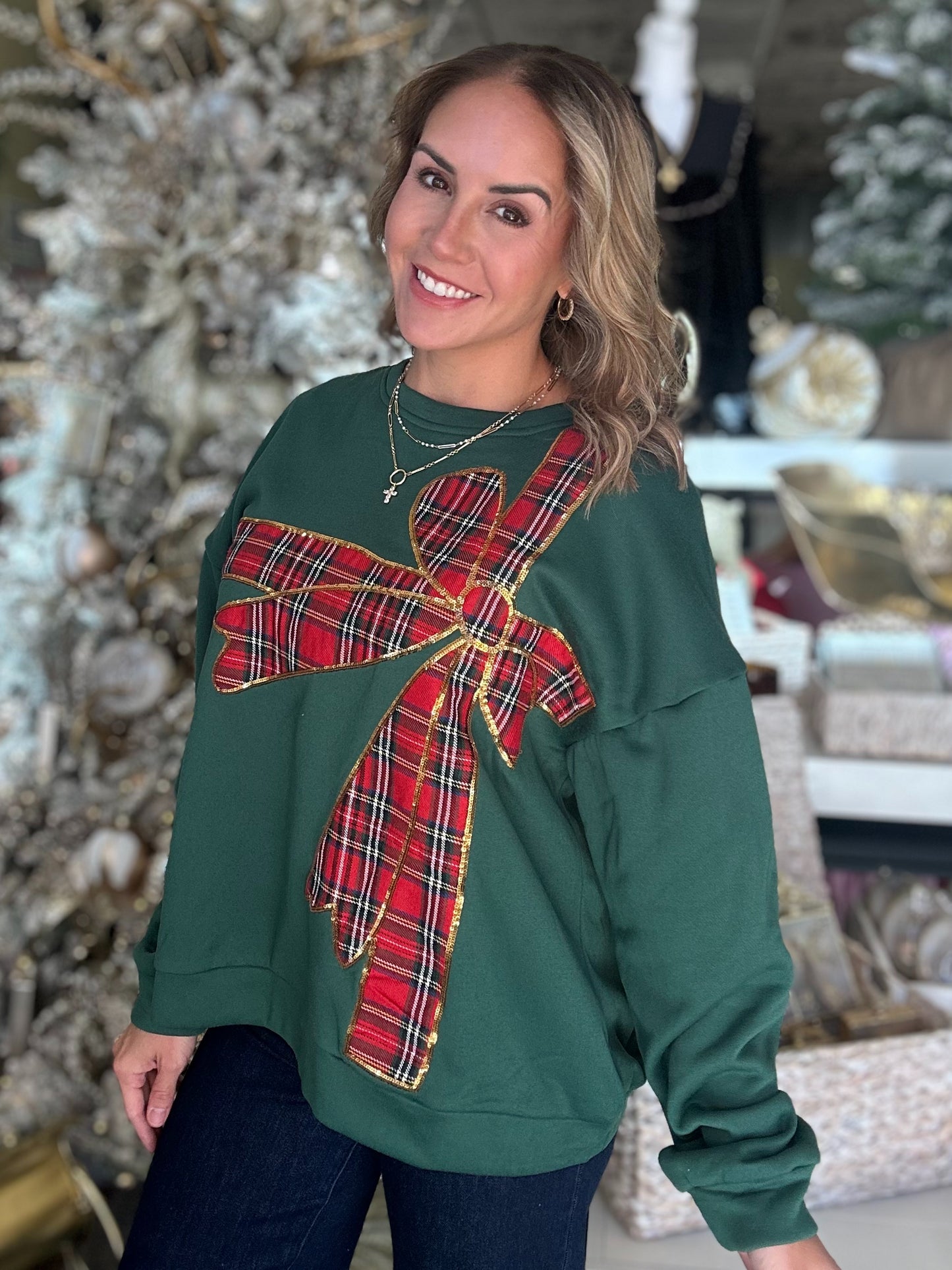 NEW! Pretty Plaid Bow Pullover Top