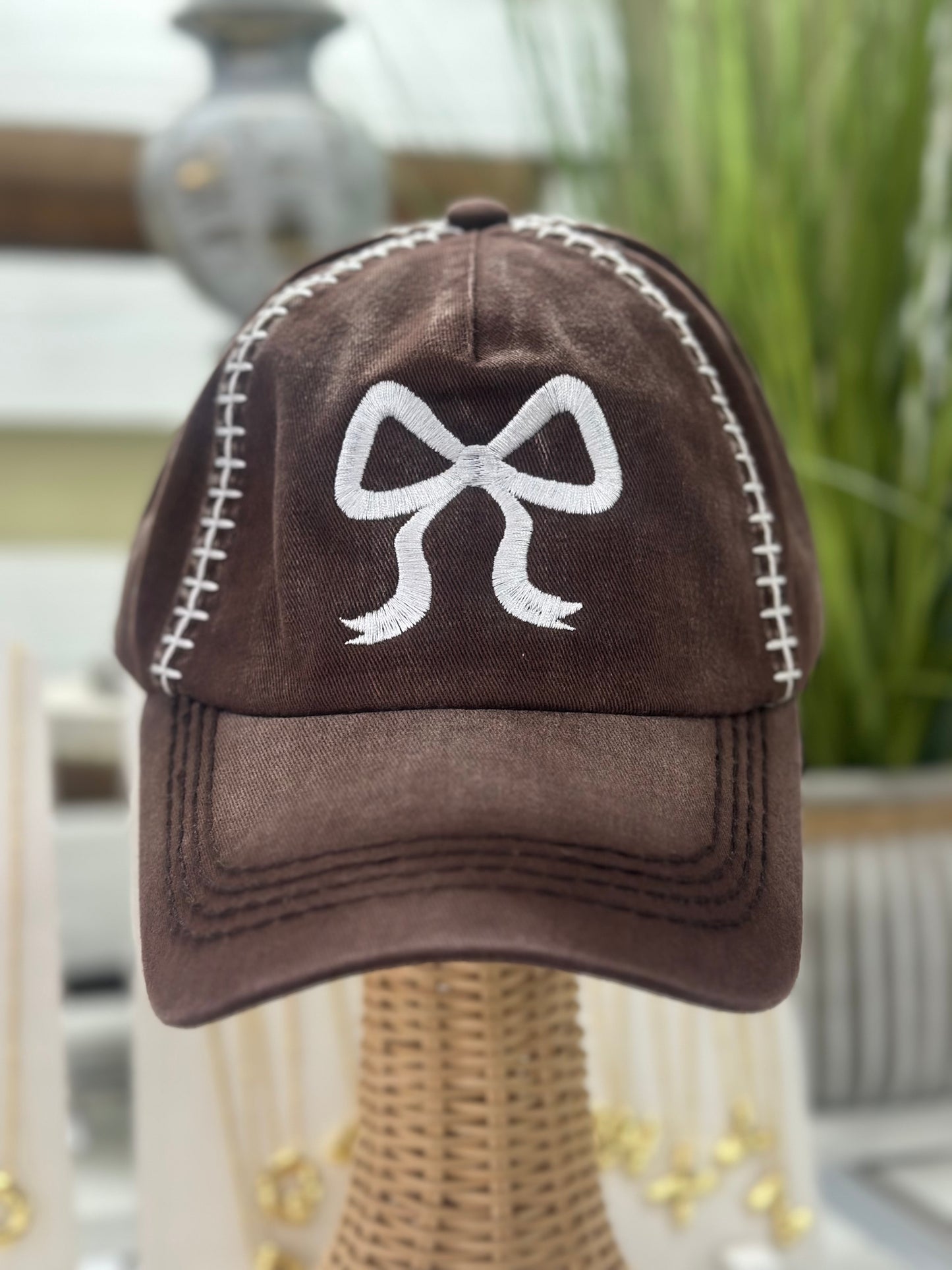 Vintage Football Embroidered Bow Cap
