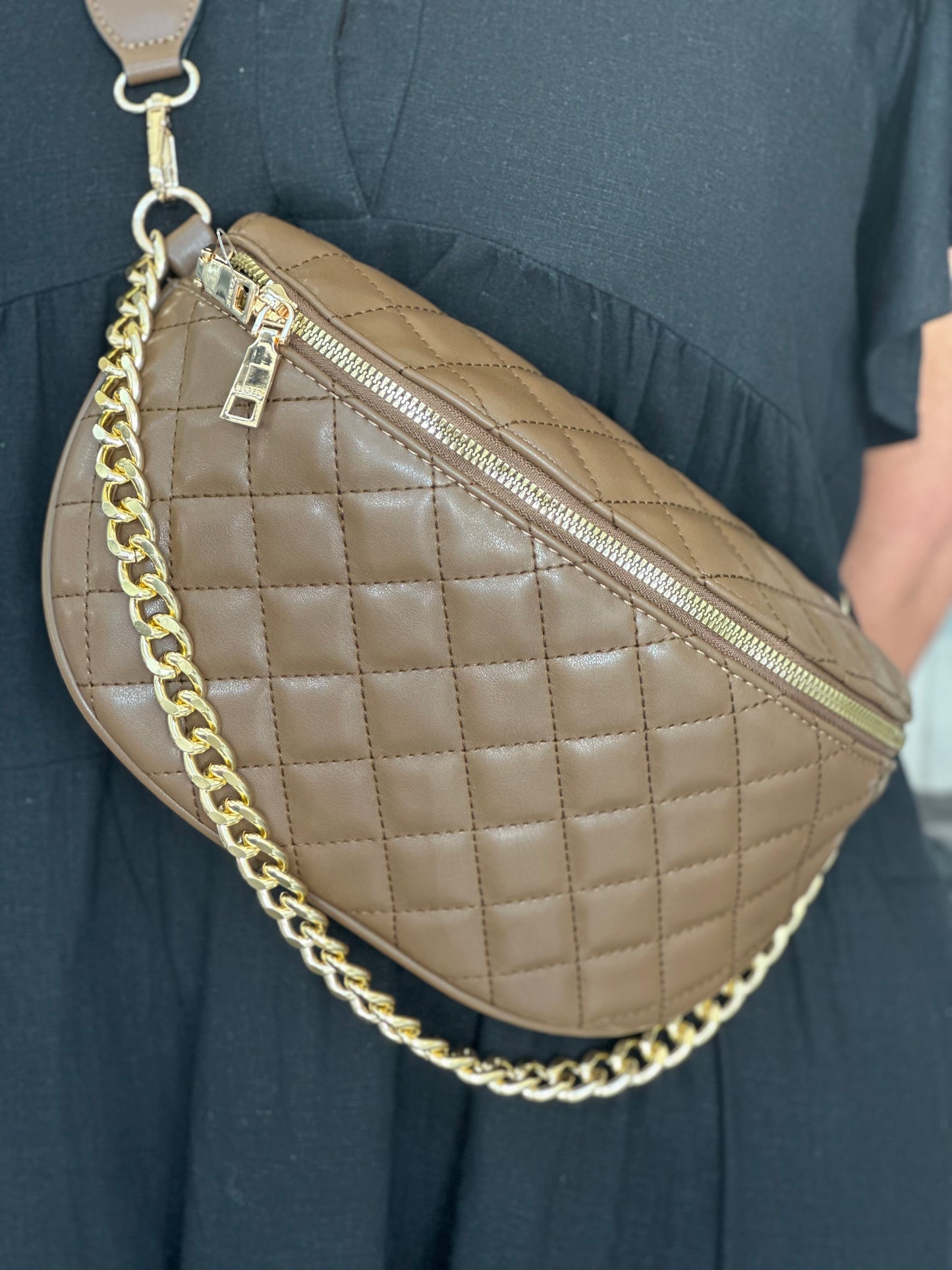 Sylvie Quilted Belt Bag in Chocolate