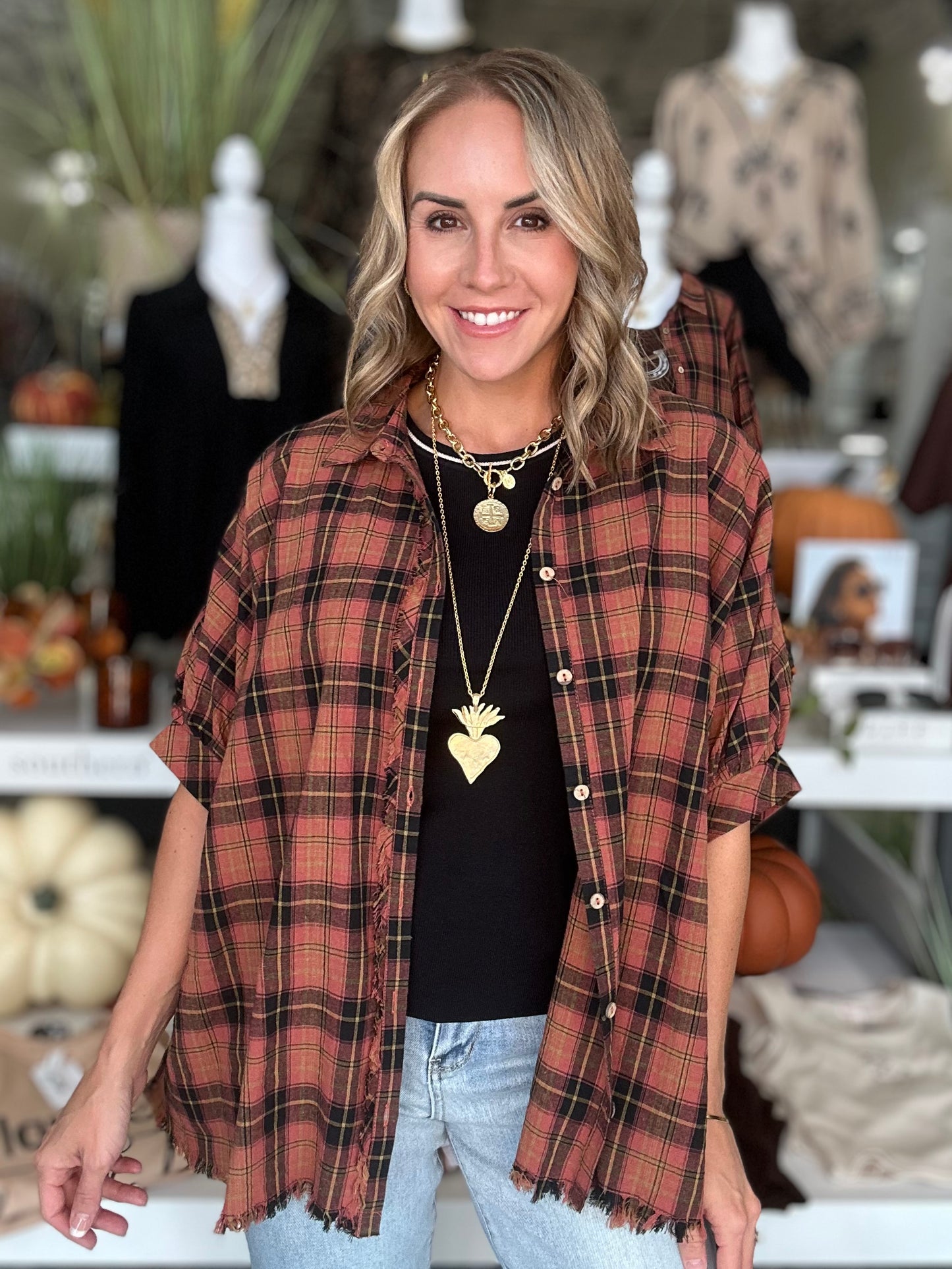 NEW! Pumpkin Patch Cutie Plaid Top
