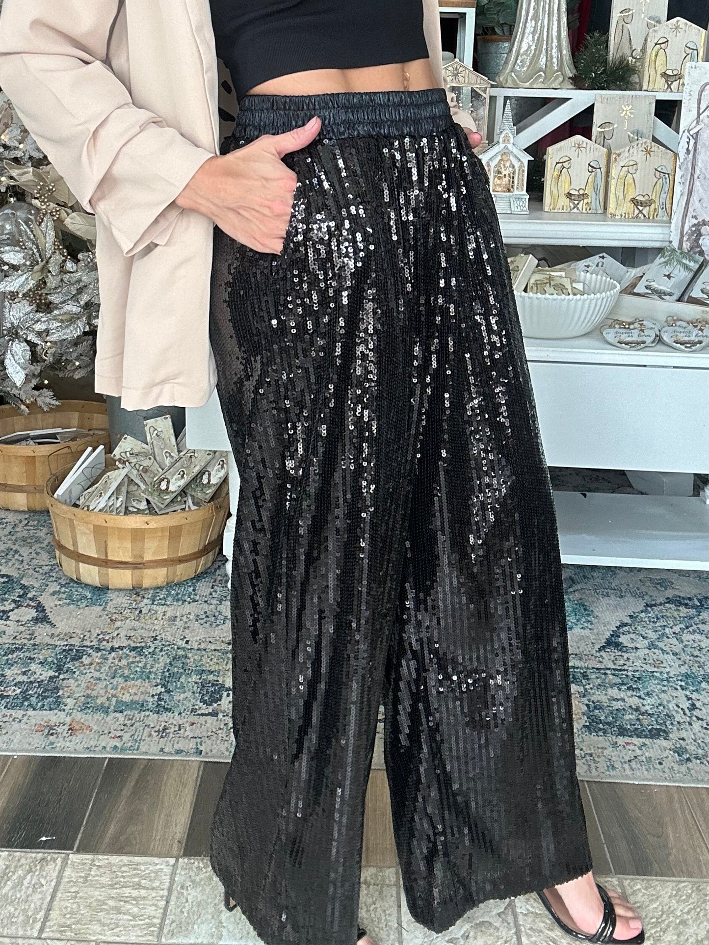 Look My Way black sequin wide leg pants