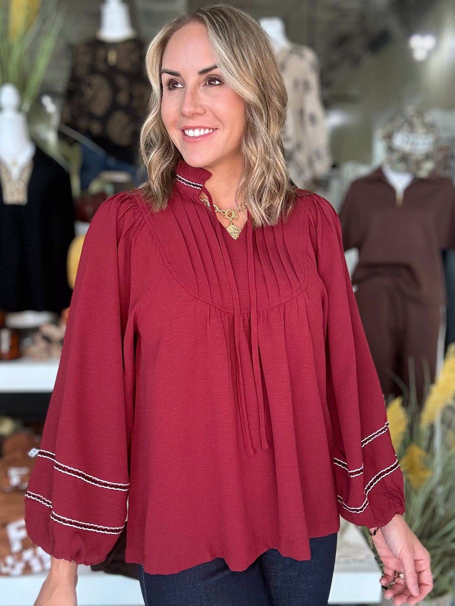 Midtown Views Top in Burgundy