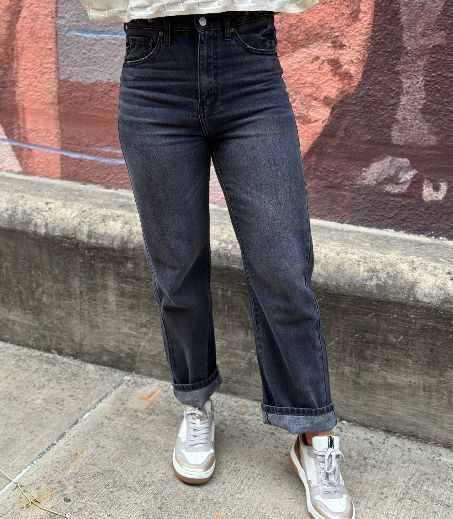 KanCan Finally Friday 90's Wide Leg Black Straight Jean