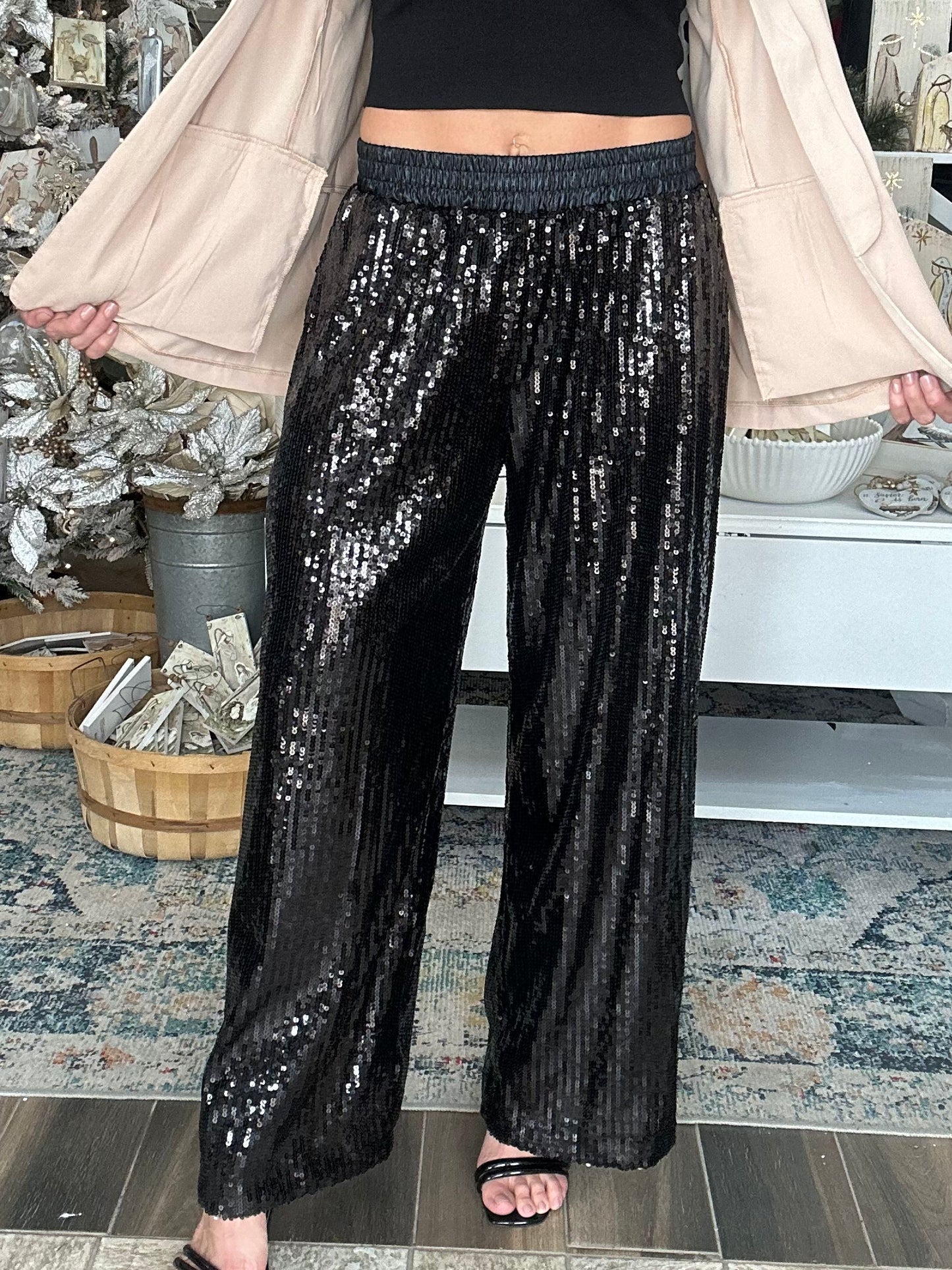 Look My Way black sequin wide leg pants
