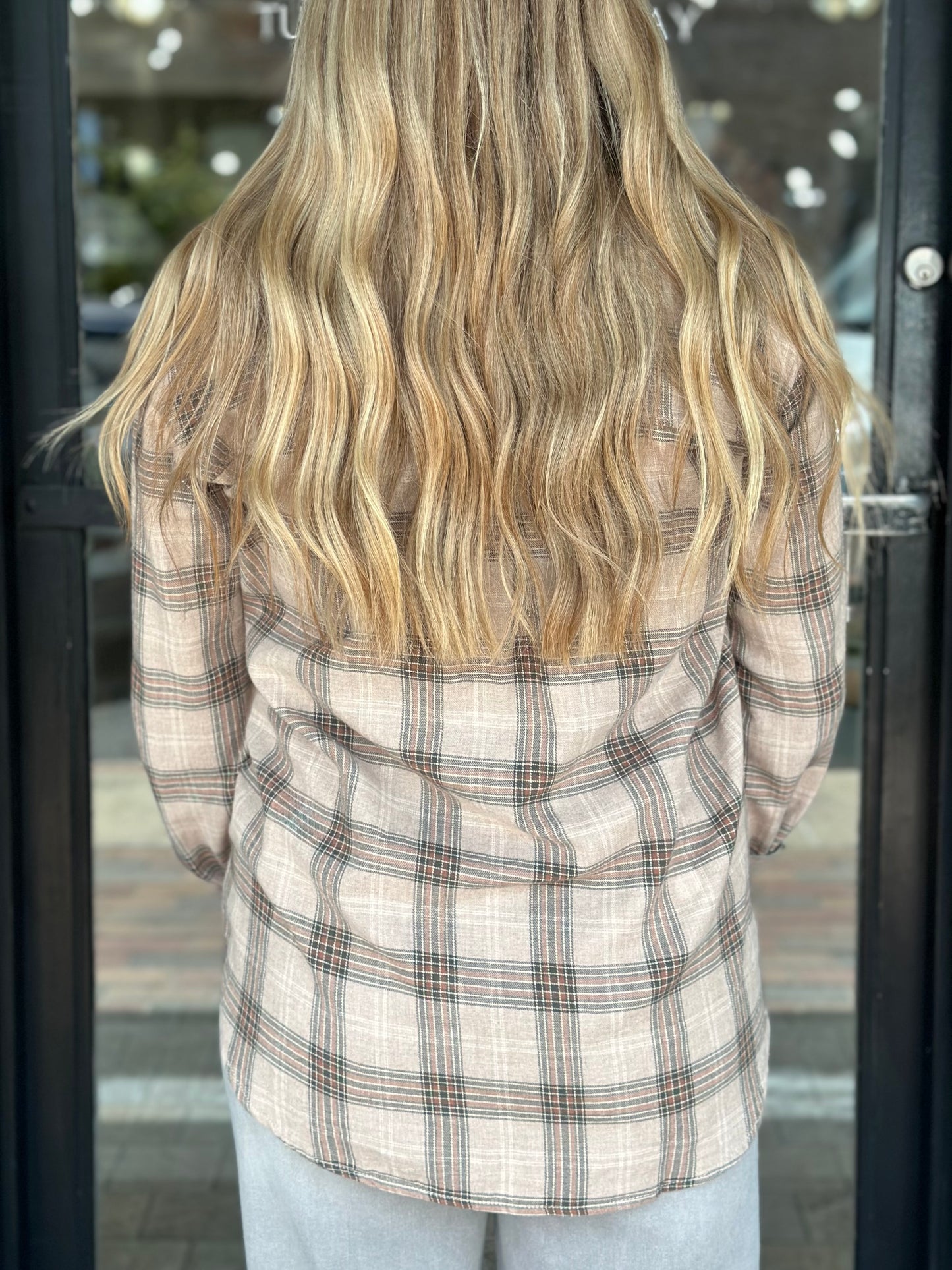 NEW! Autumn Breeze Flannel Top in Mushroom
