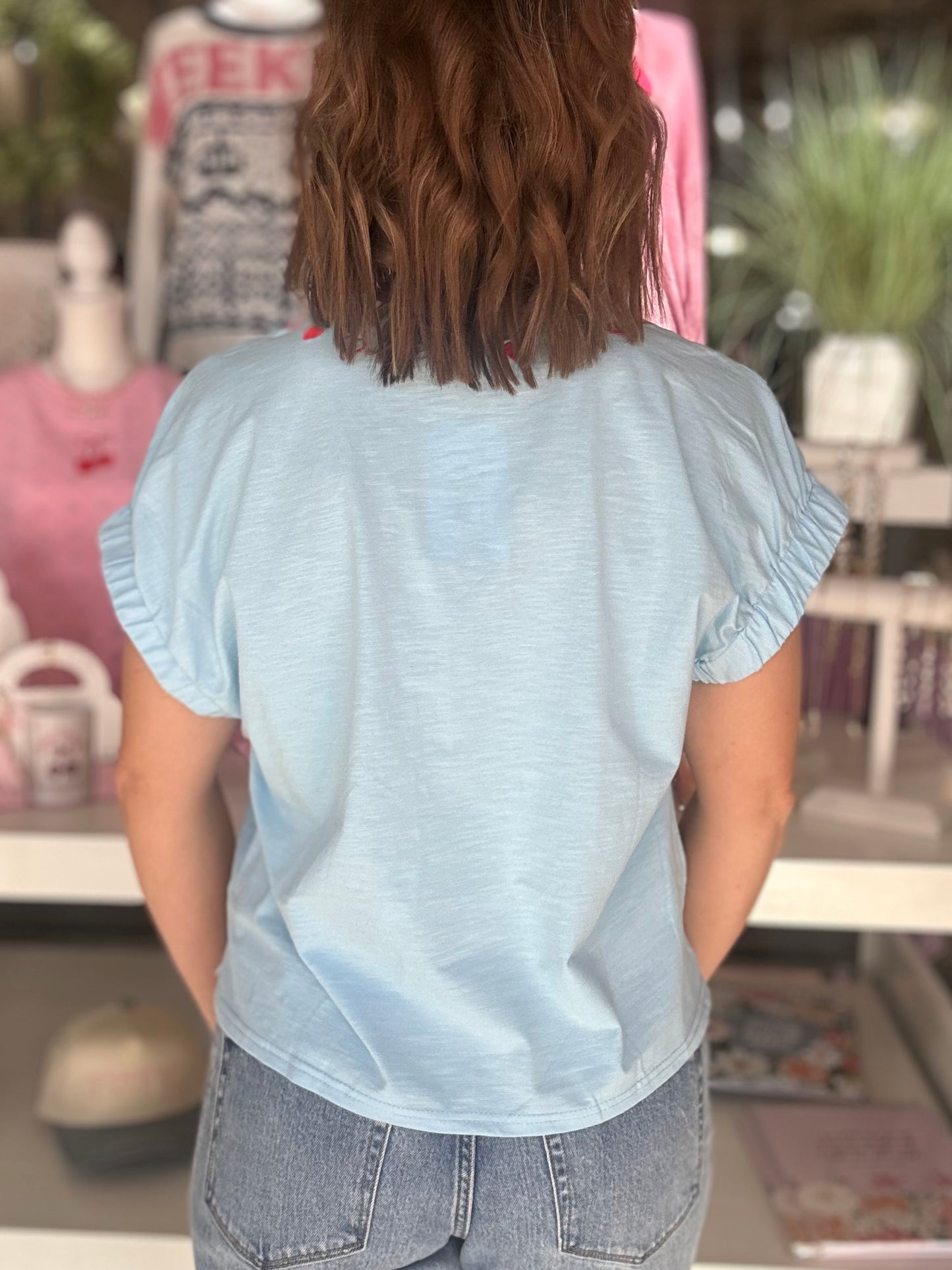 Candy Hearts Top in Sky Blue