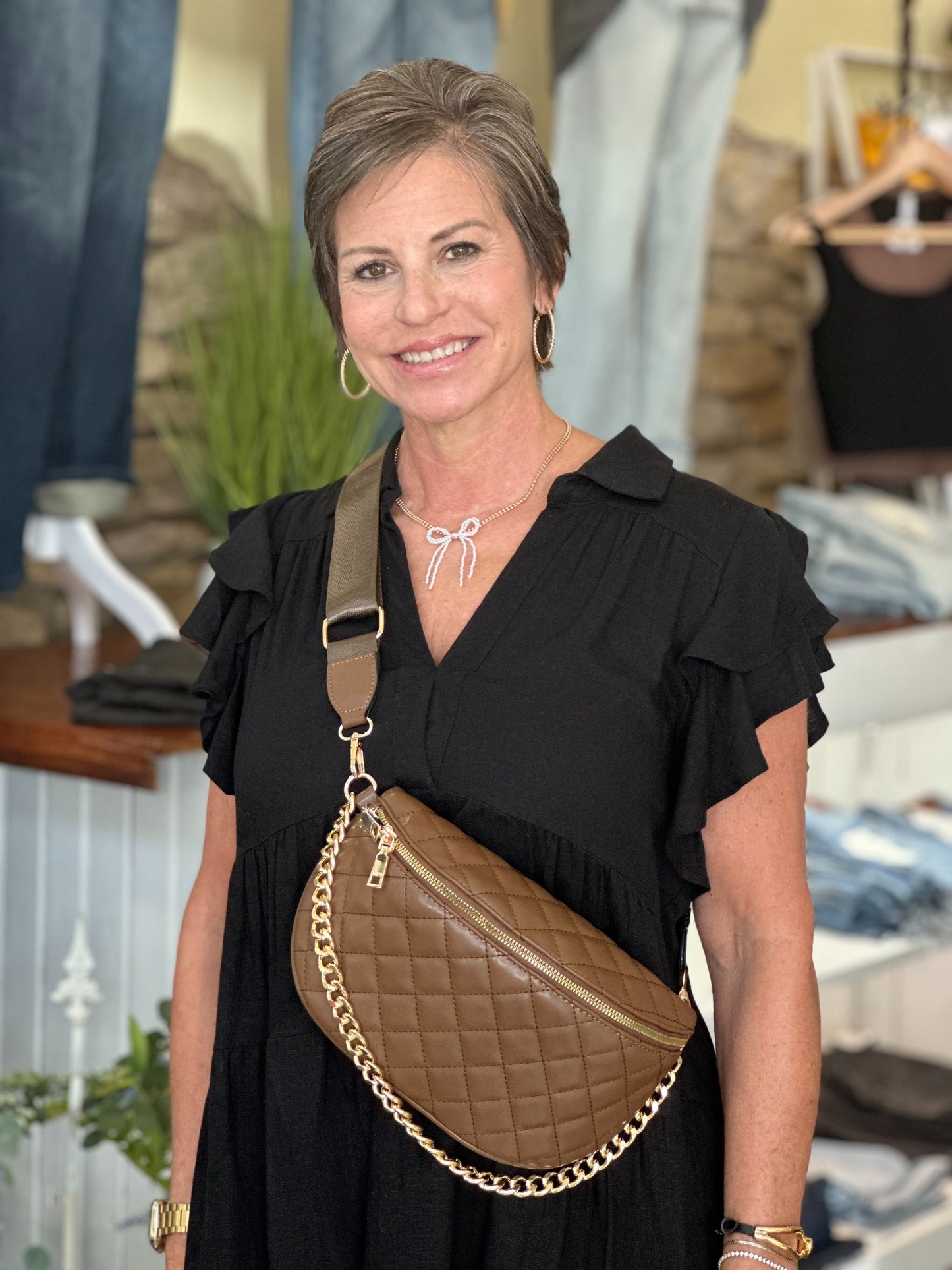 Sylvie Quilted Belt Bag in Chocolate