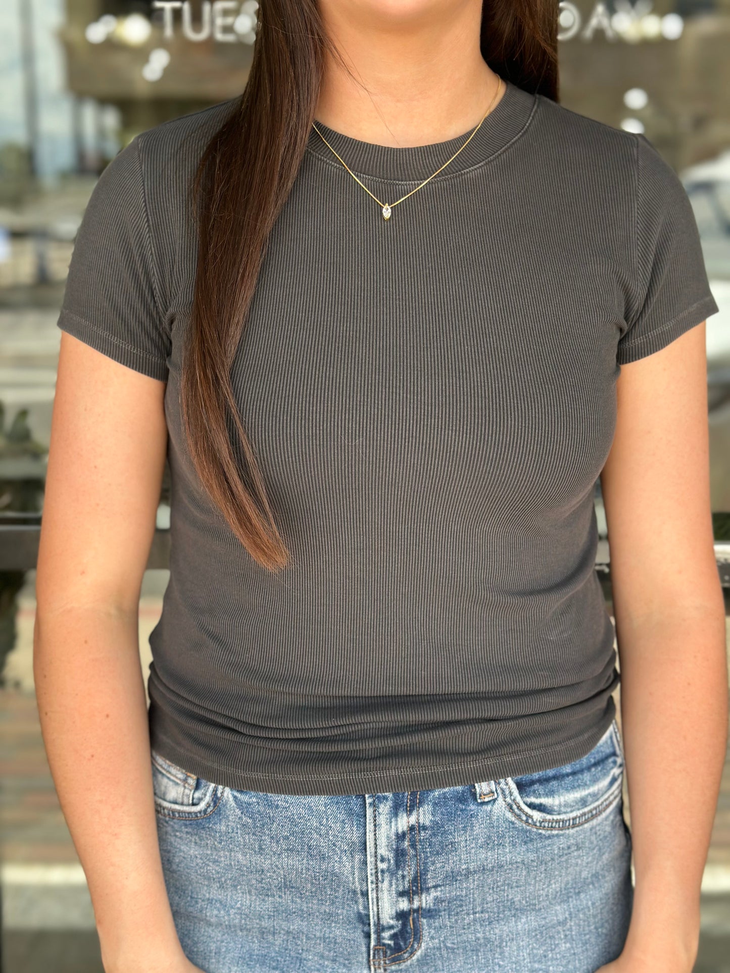 NEW! Saved By The Basic Tee in Dark Charcoal