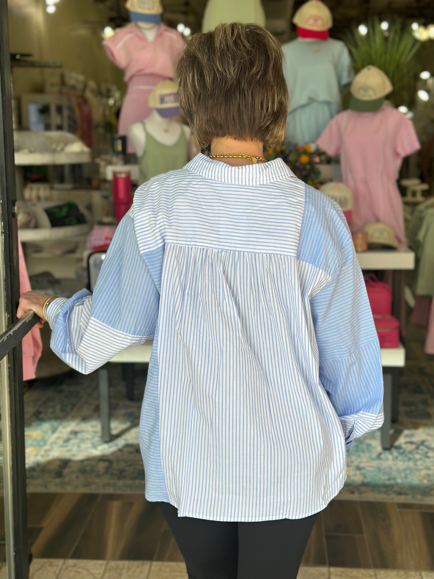 Weekend Wander Mix Striped Top in Baby Blue