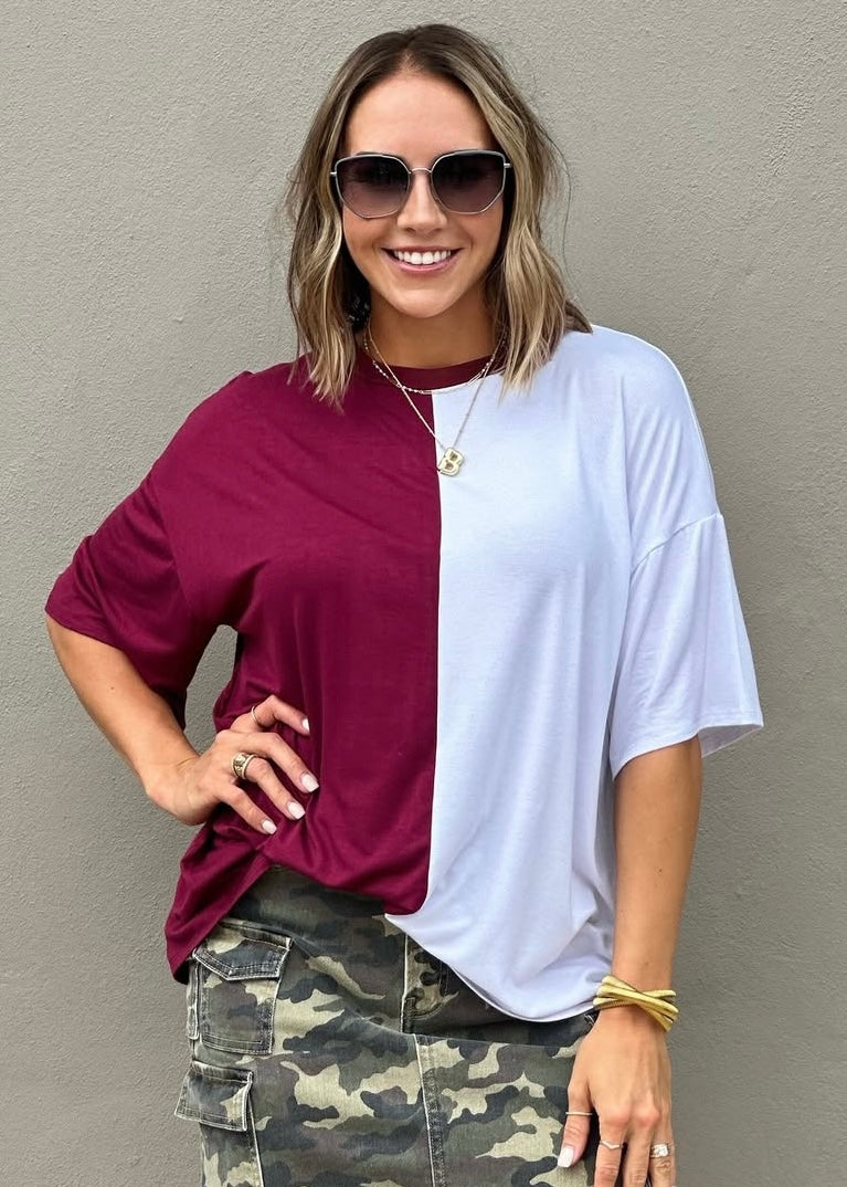 Show Your Pride Maroon Colorblock Tee