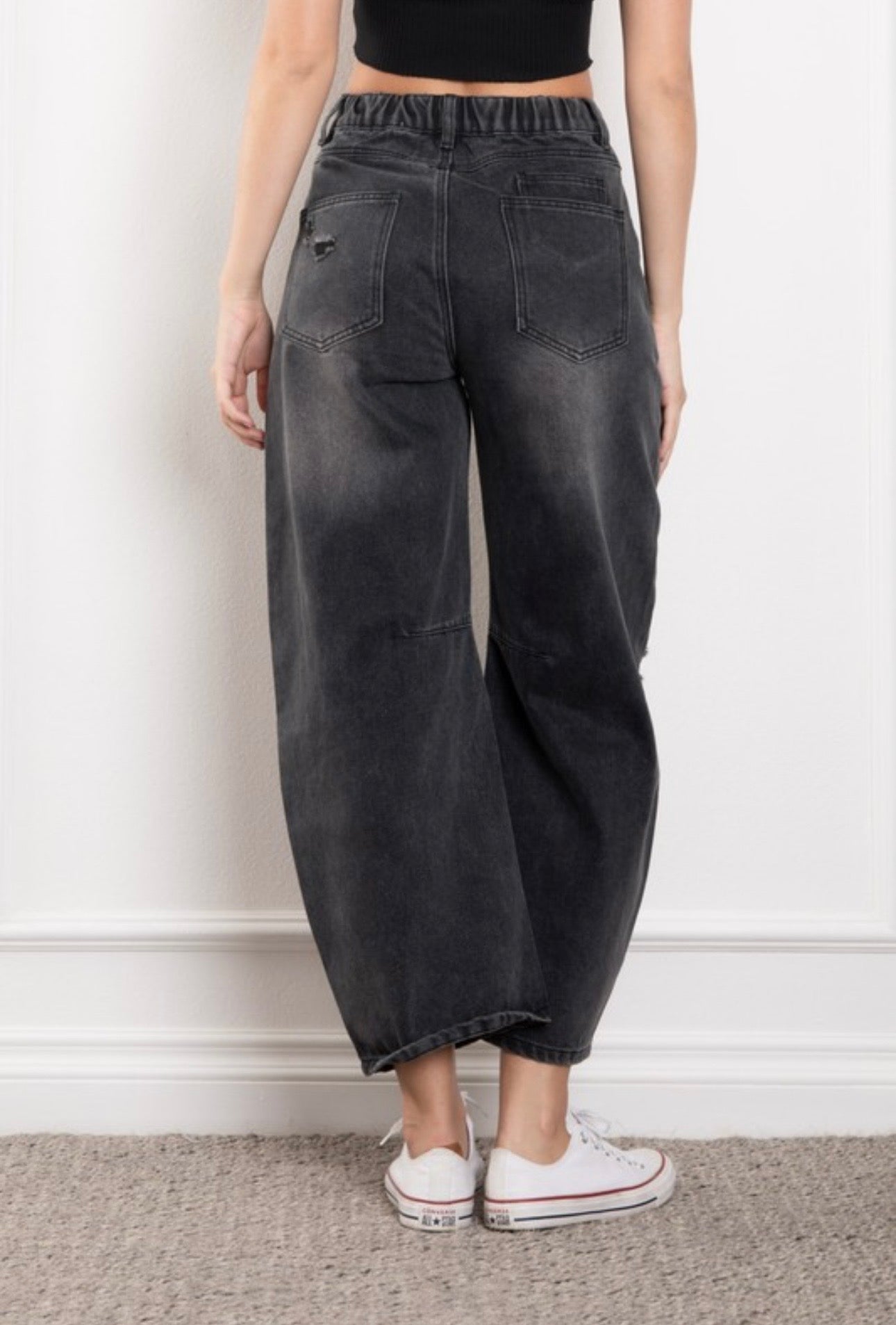 Katrina Black Washed Barrel Jean