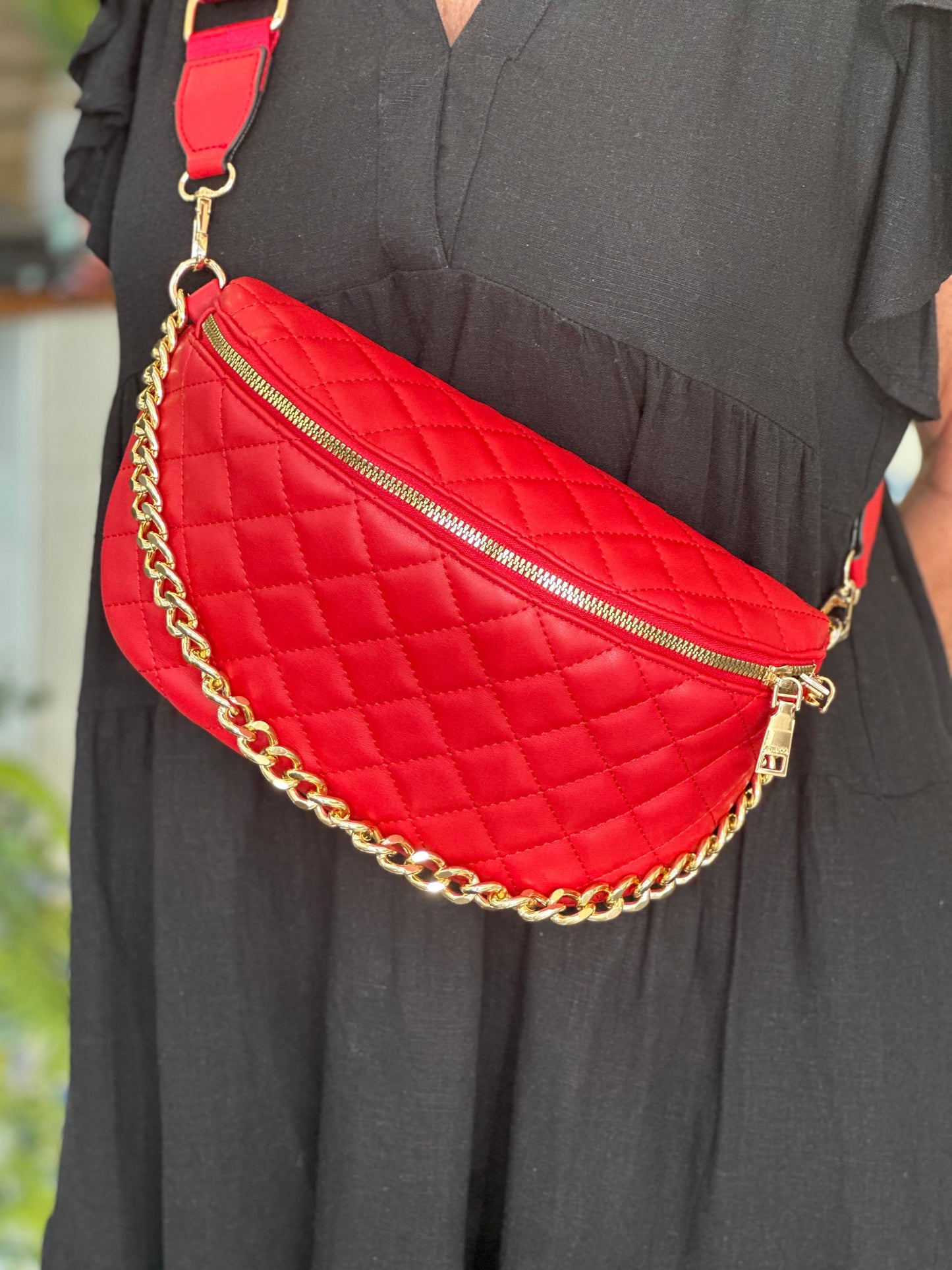 Sylvie Quilted Belt Bag in Red