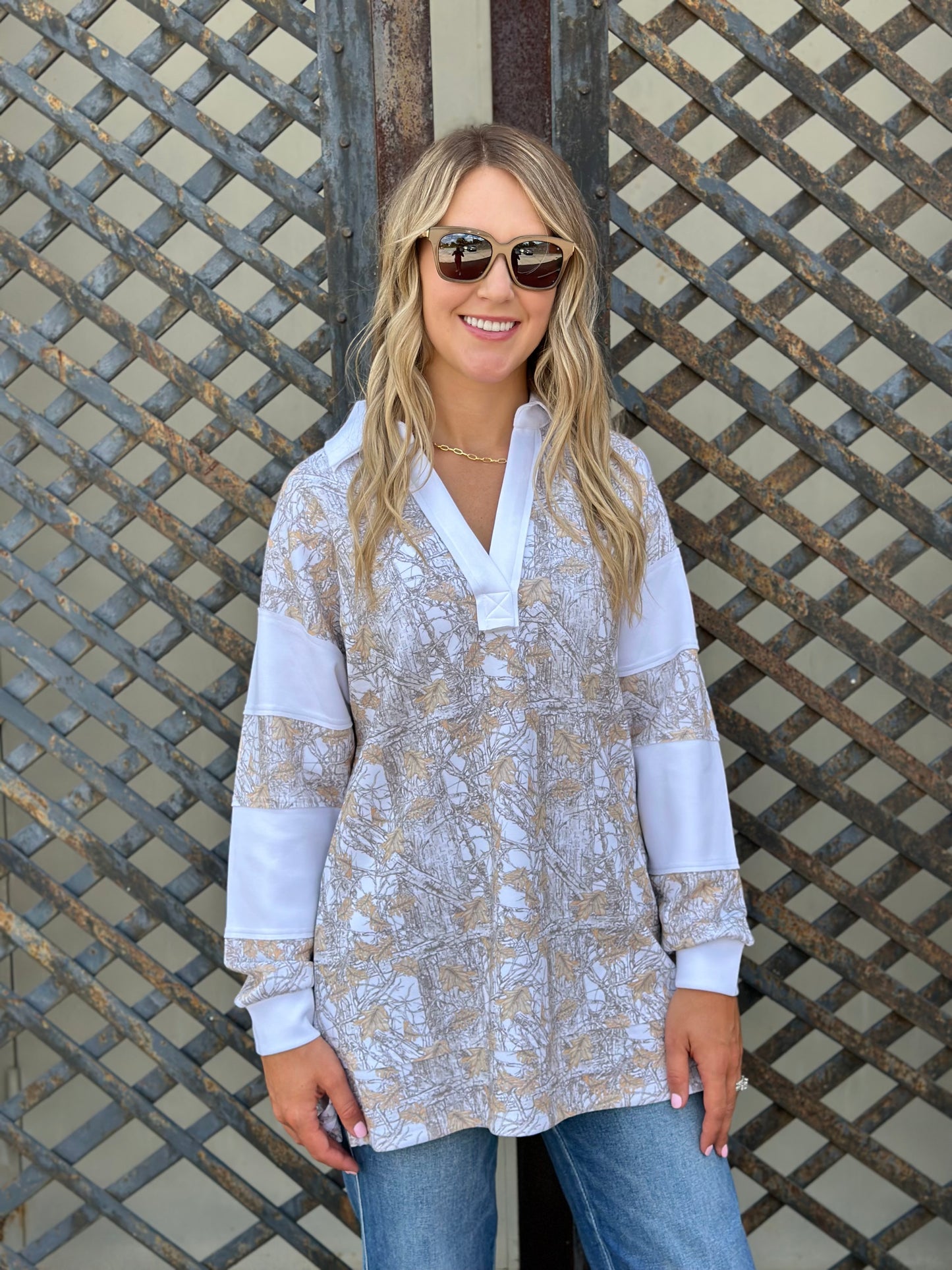 NEW! Cute In Camo Polo Pullover Top