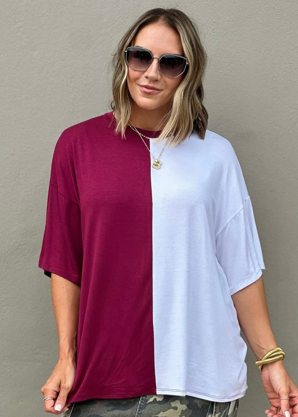 Show Your Pride Maroon Colorblock Tee