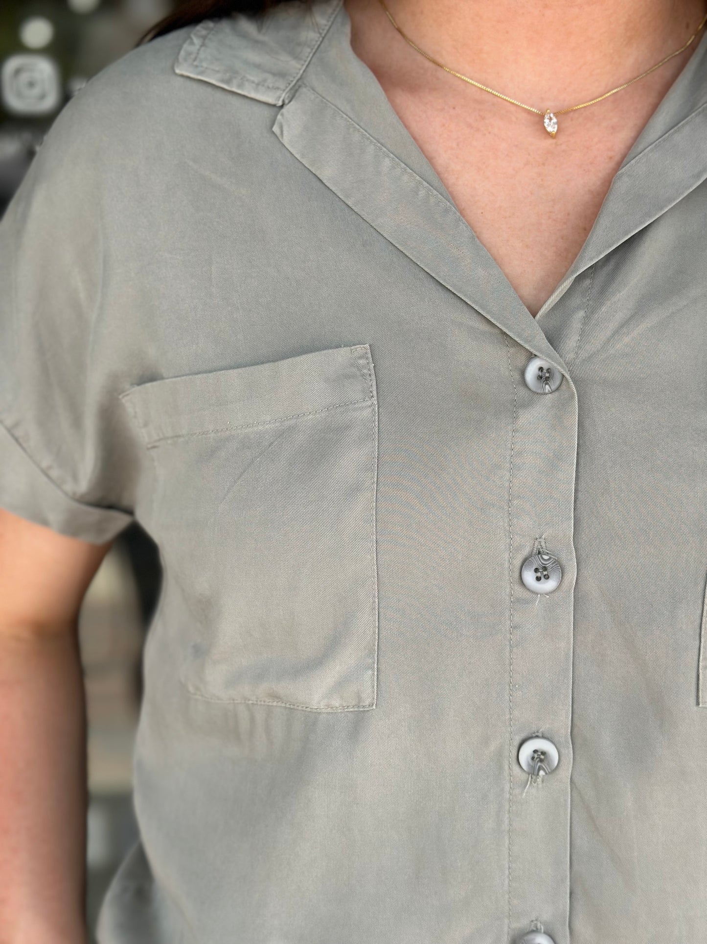 NEW! Calm and Cool Button Down Top in Sage