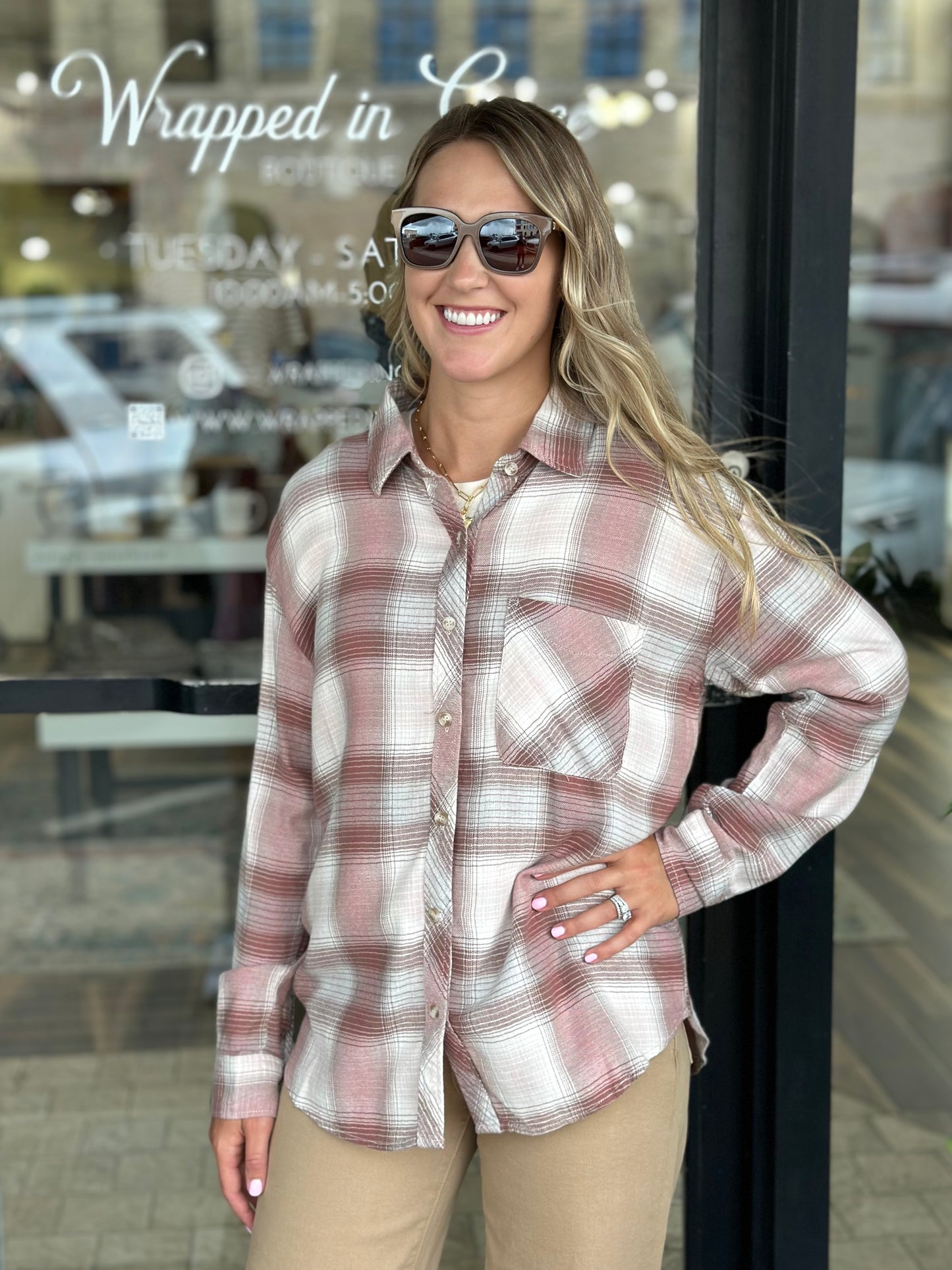 NEW! Retro Plaid Flannel in Pink