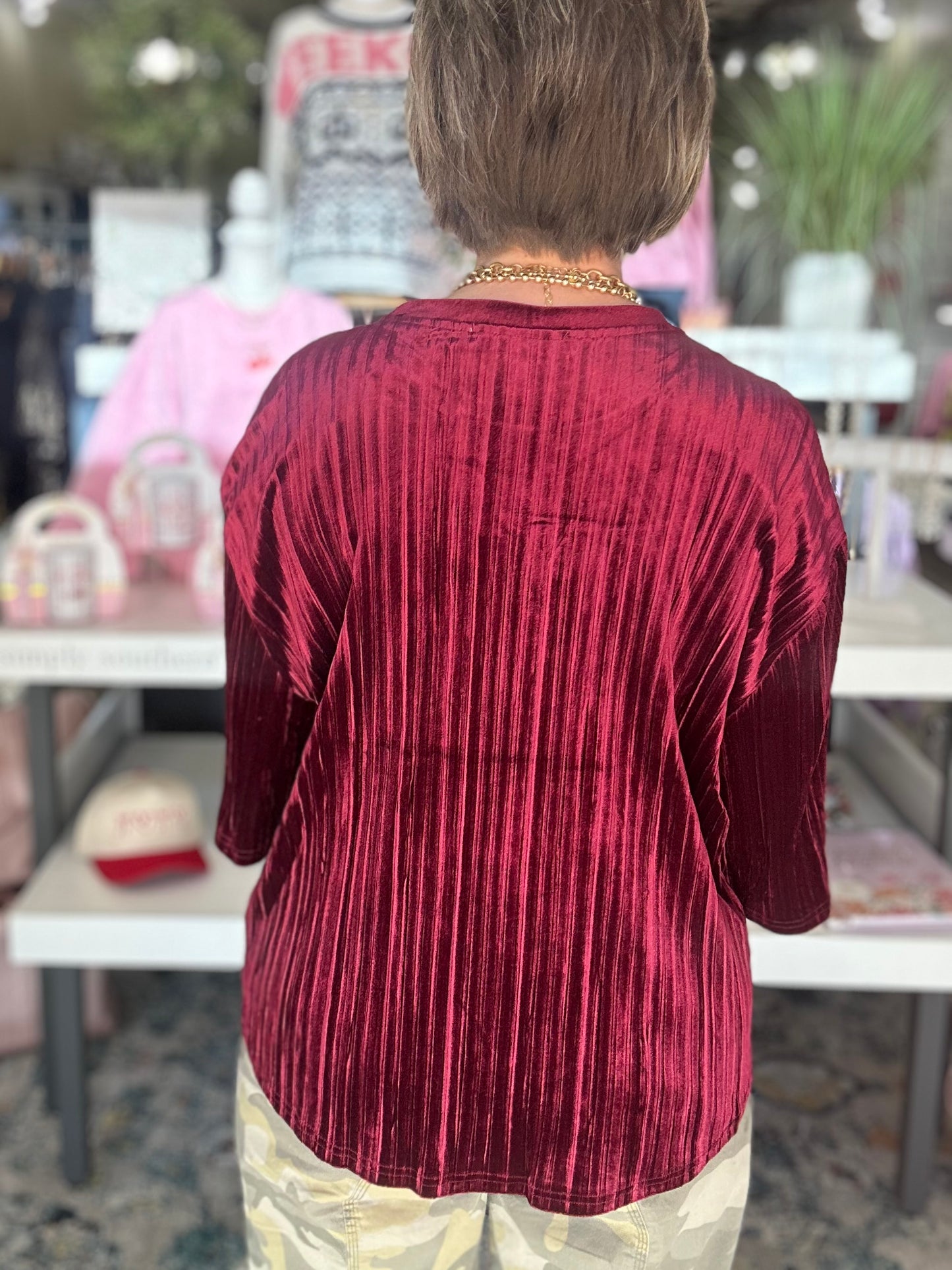 Something Nice Velvet Top in Burgundy