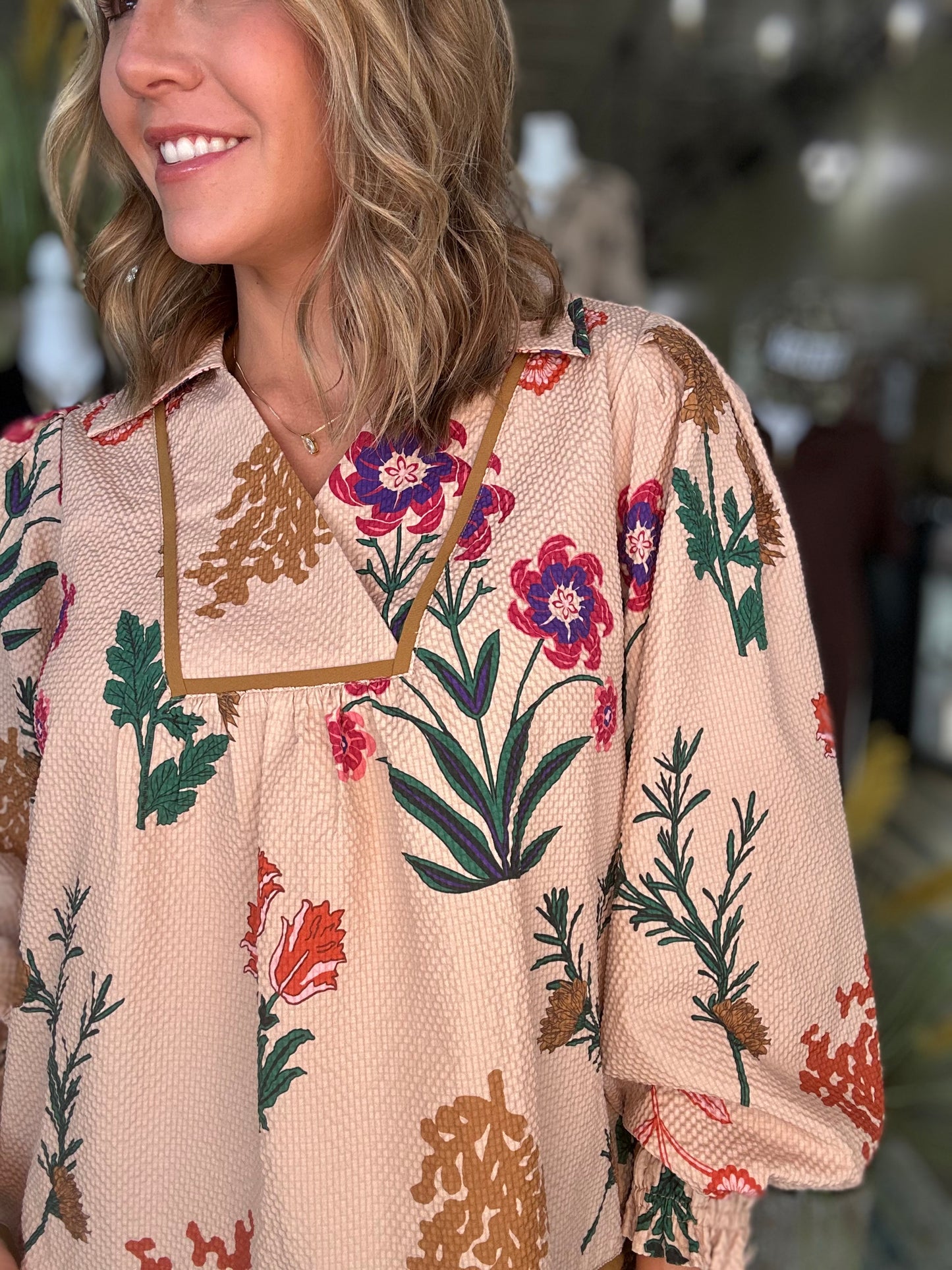 NEW! Cosmopolitan Chic Floral Top in Tan