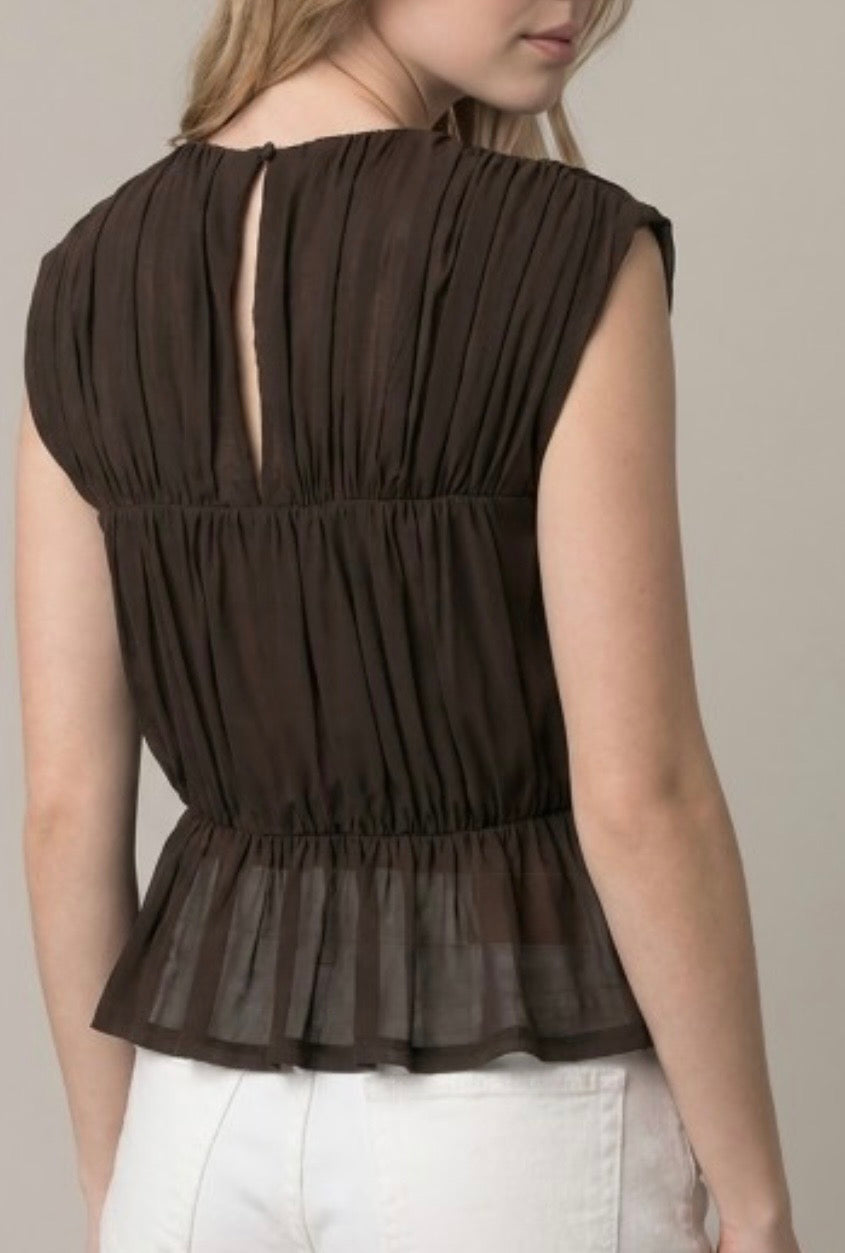 Edgy Peplum Top in Dark Brown