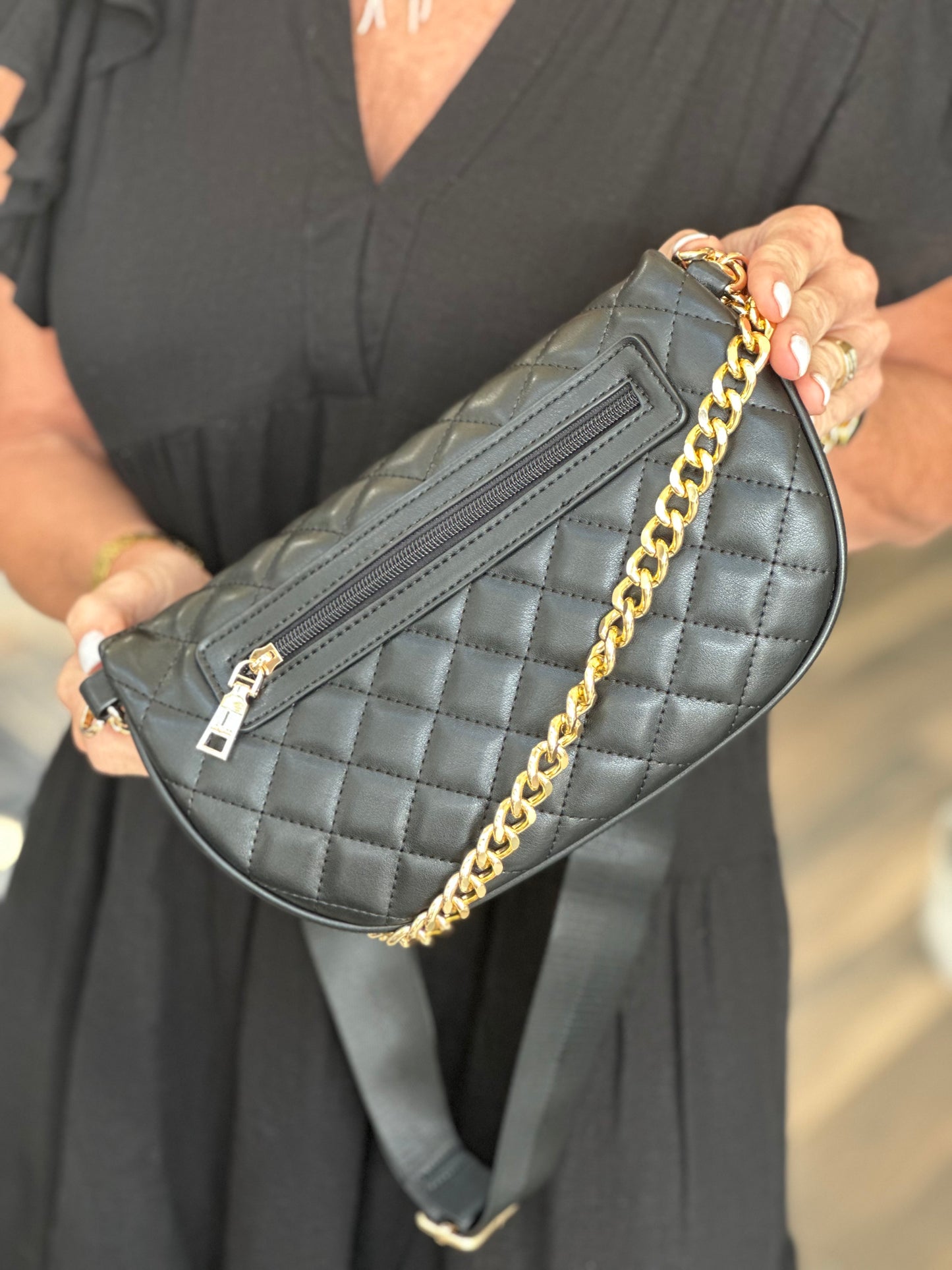Sylvie Quilted Belt Bag in Black