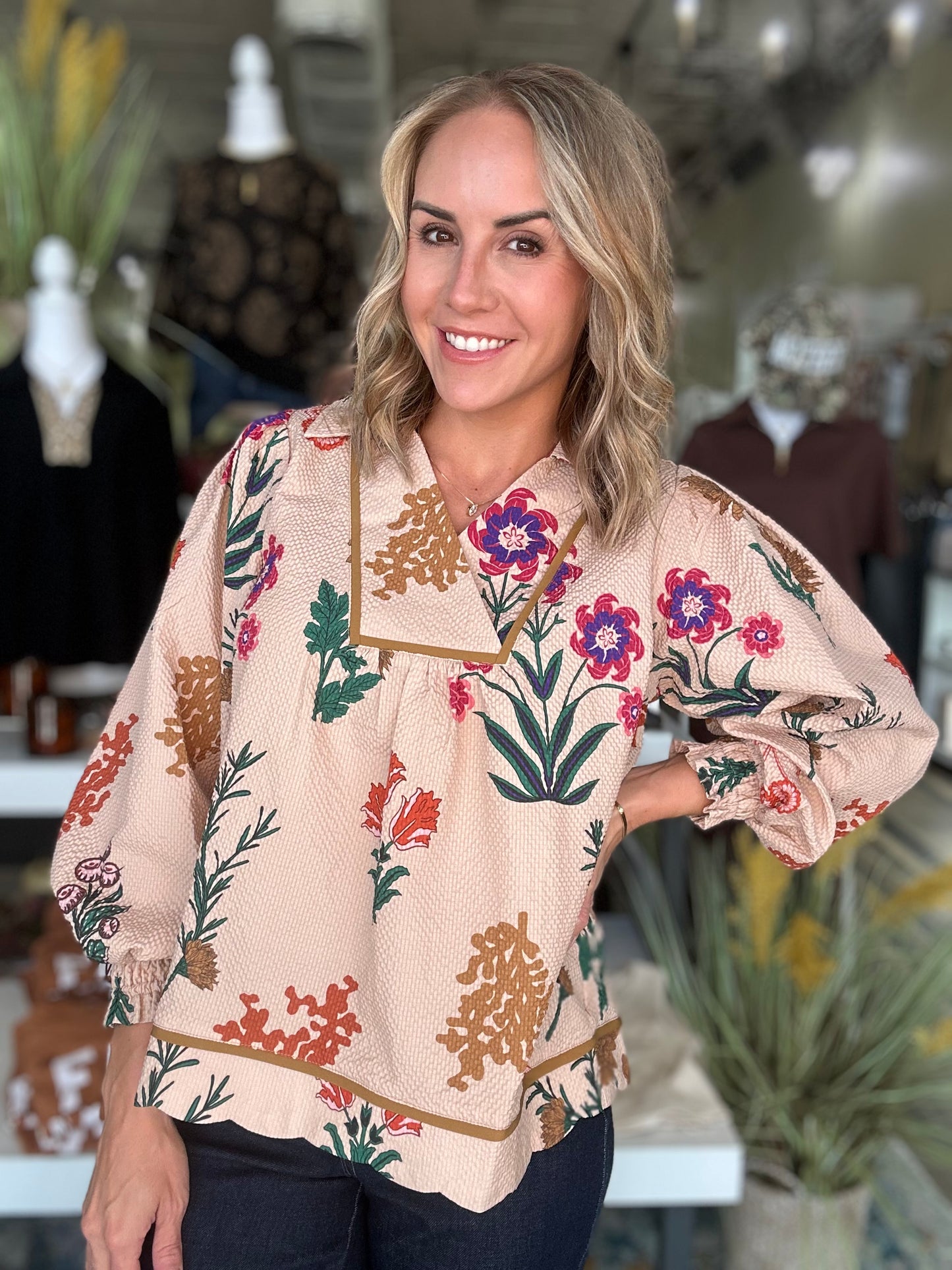NEW! Cosmopolitan Chic Floral Top in Tan