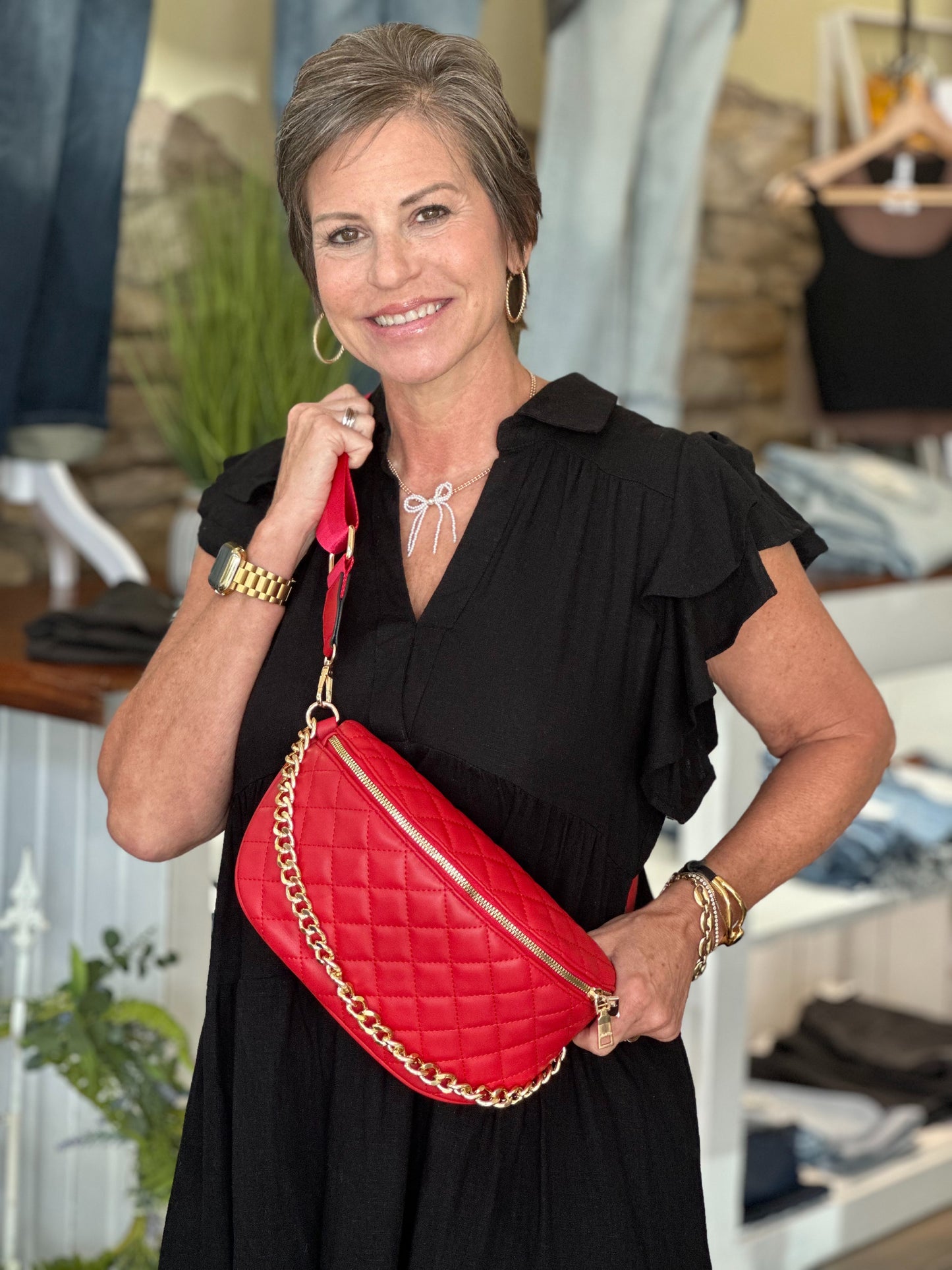 Sylvie Quilted Belt Bag in Red