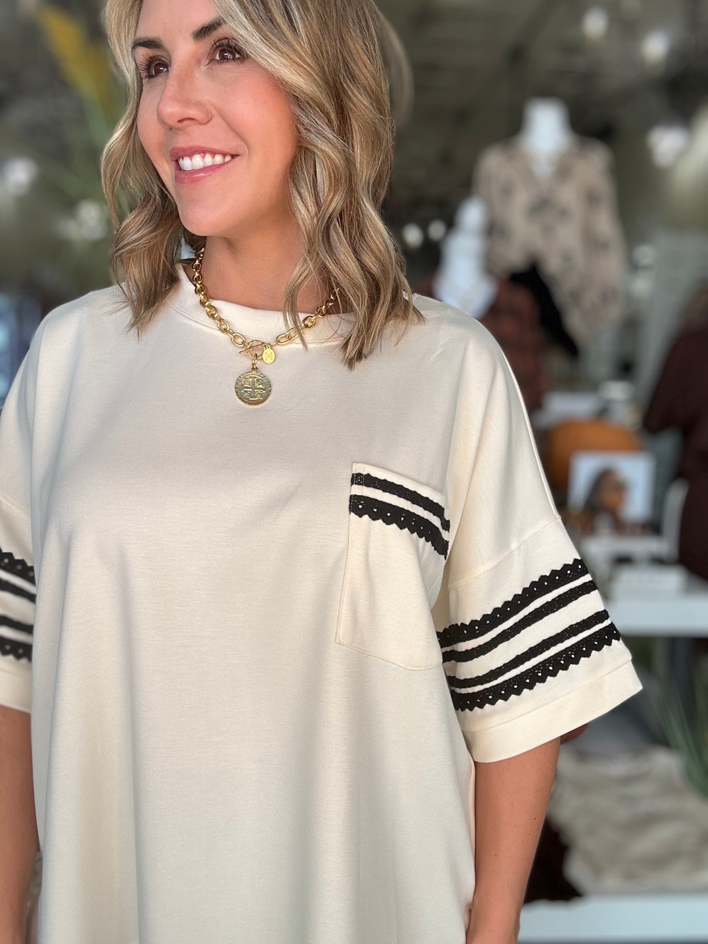 NEW! Love Lace Accents Top in Cream