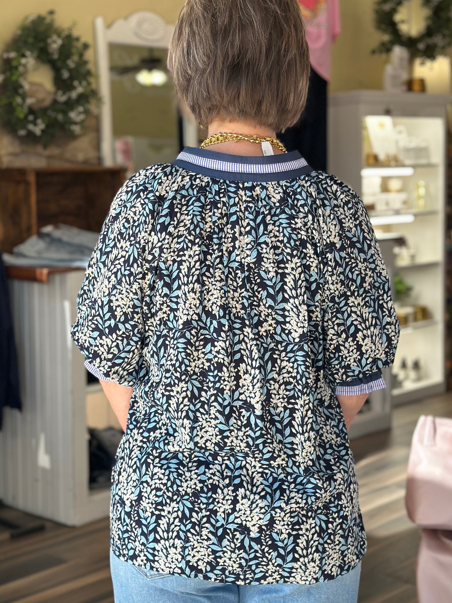 Burst of Floral Top in Navy