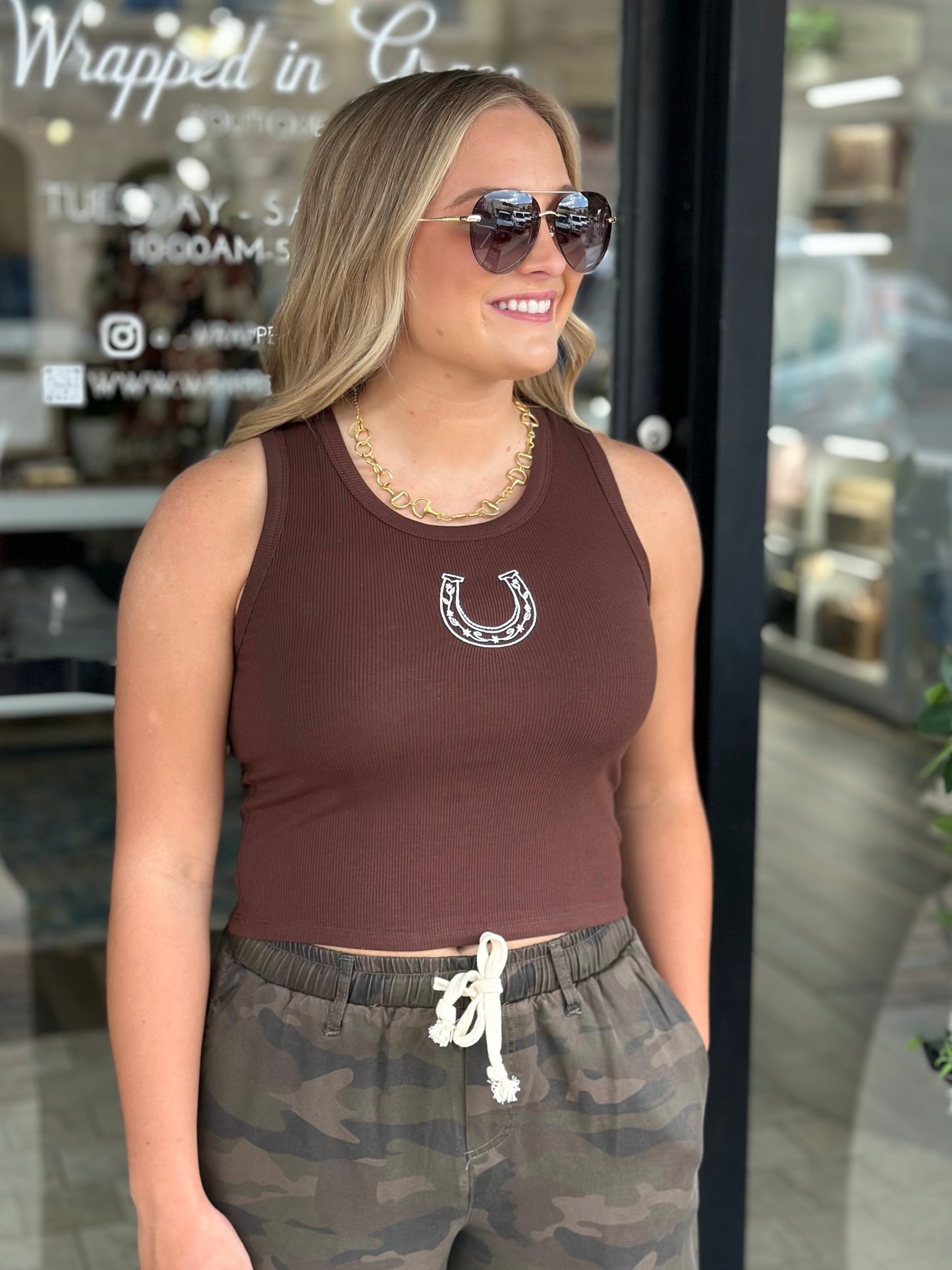 NEW! Her Horseshoe Baby Tank in Chocolate