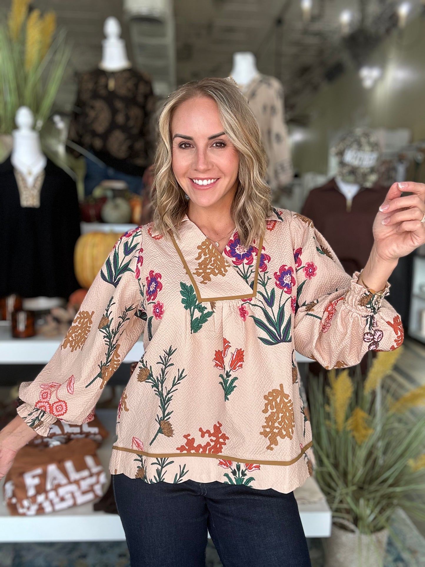 NEW! Cosmopolitan Chic Floral Top in Tan