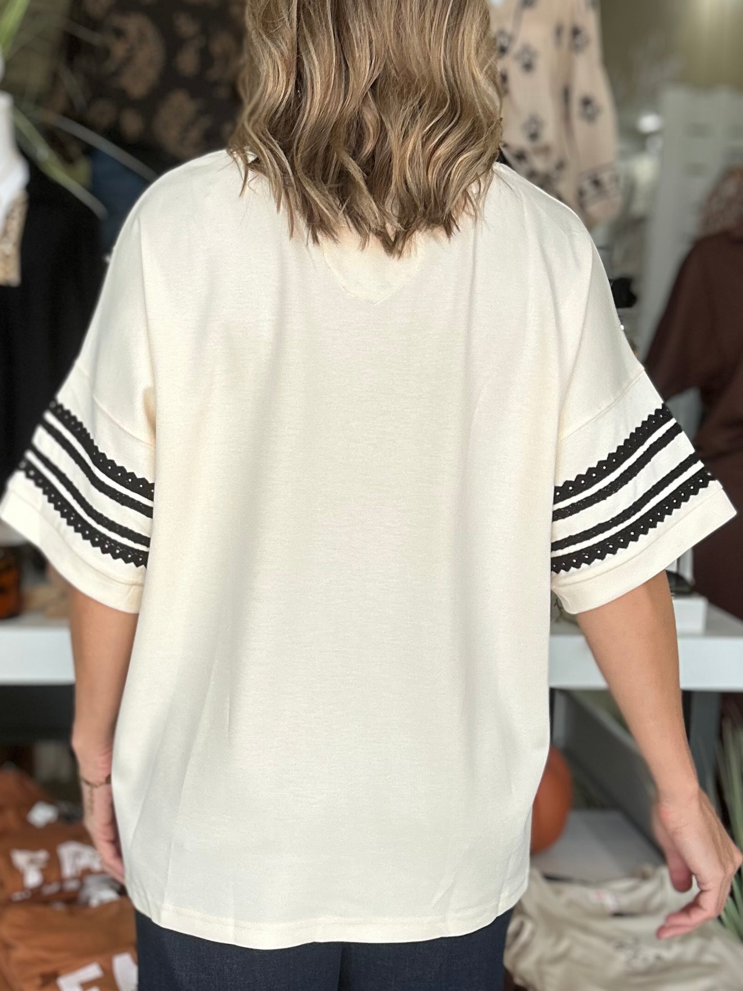 NEW! Love Lace Accents Top in Cream