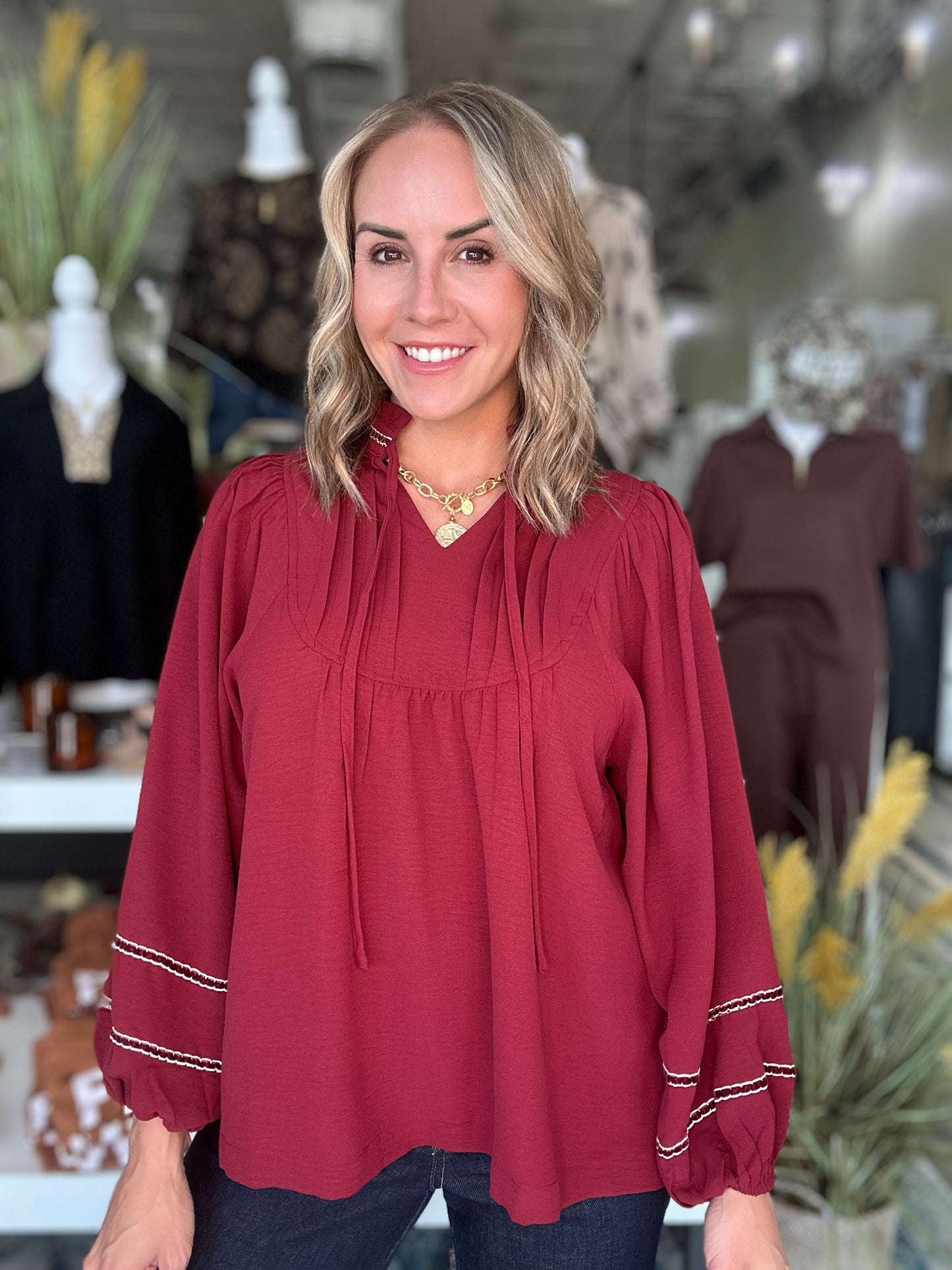Midtown Views Top in Burgundy