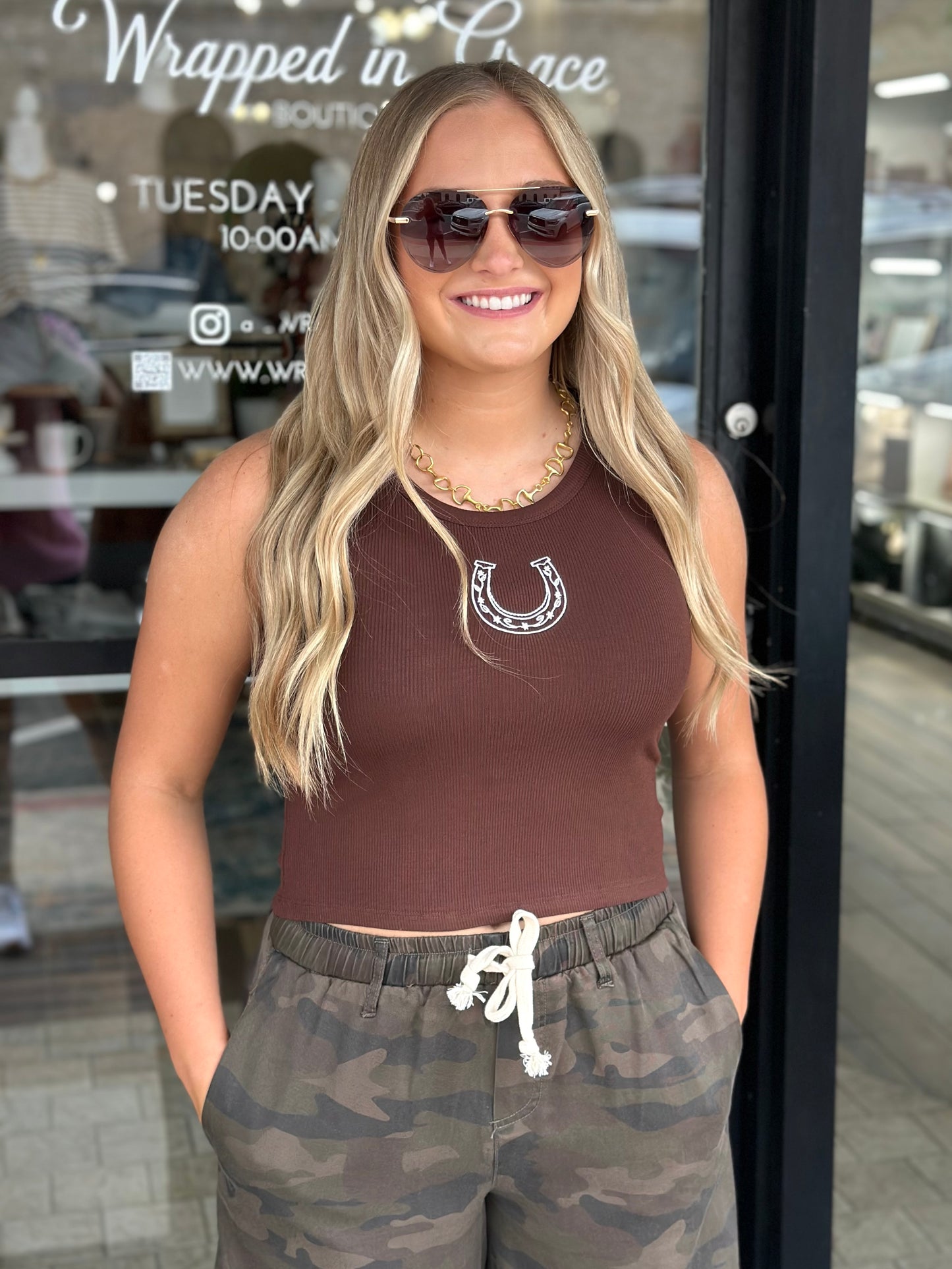 NEW! Her Horseshoe Baby Tank in Chocolate