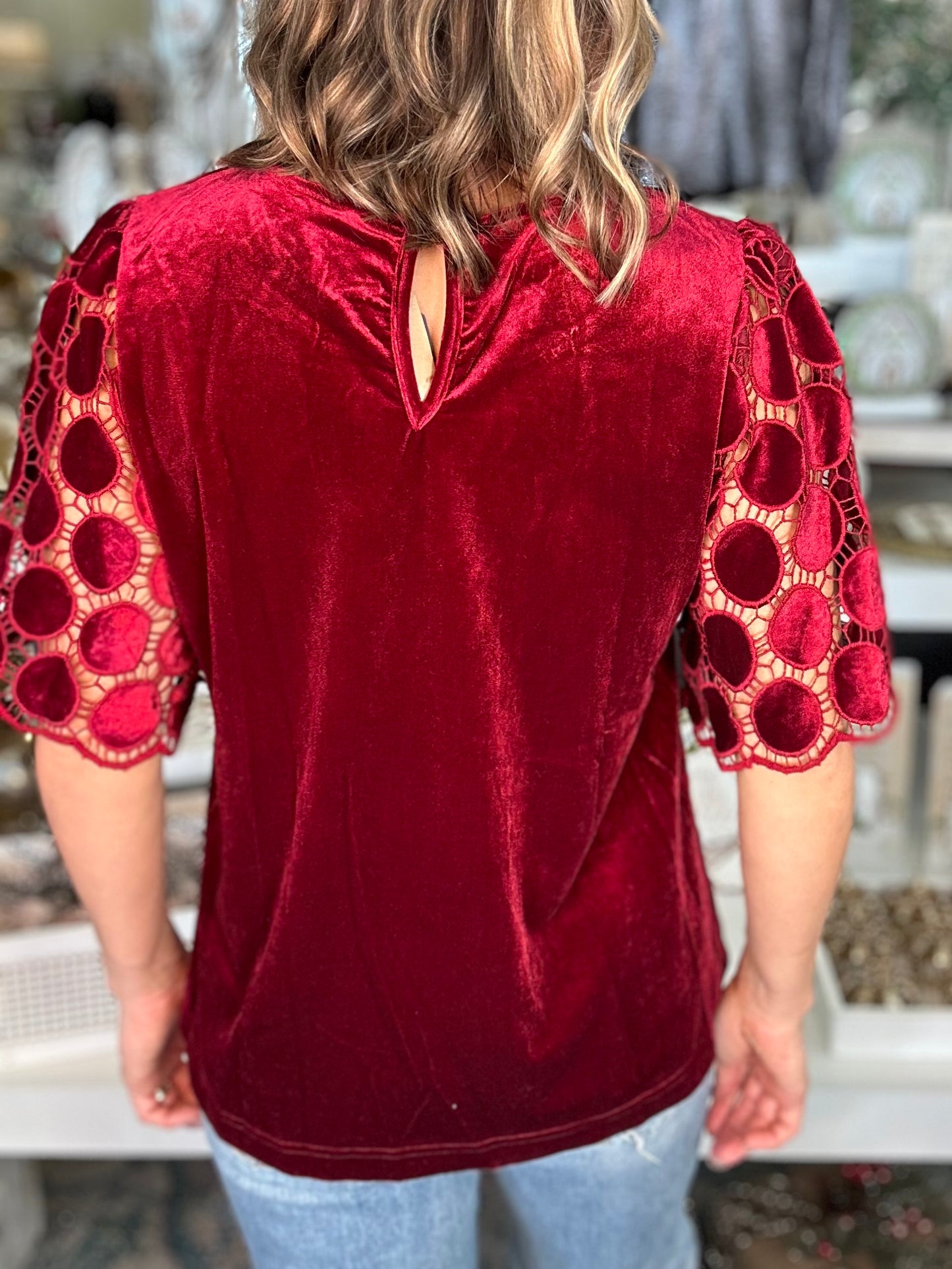 Home for The Holidays Velvet Top in Wine