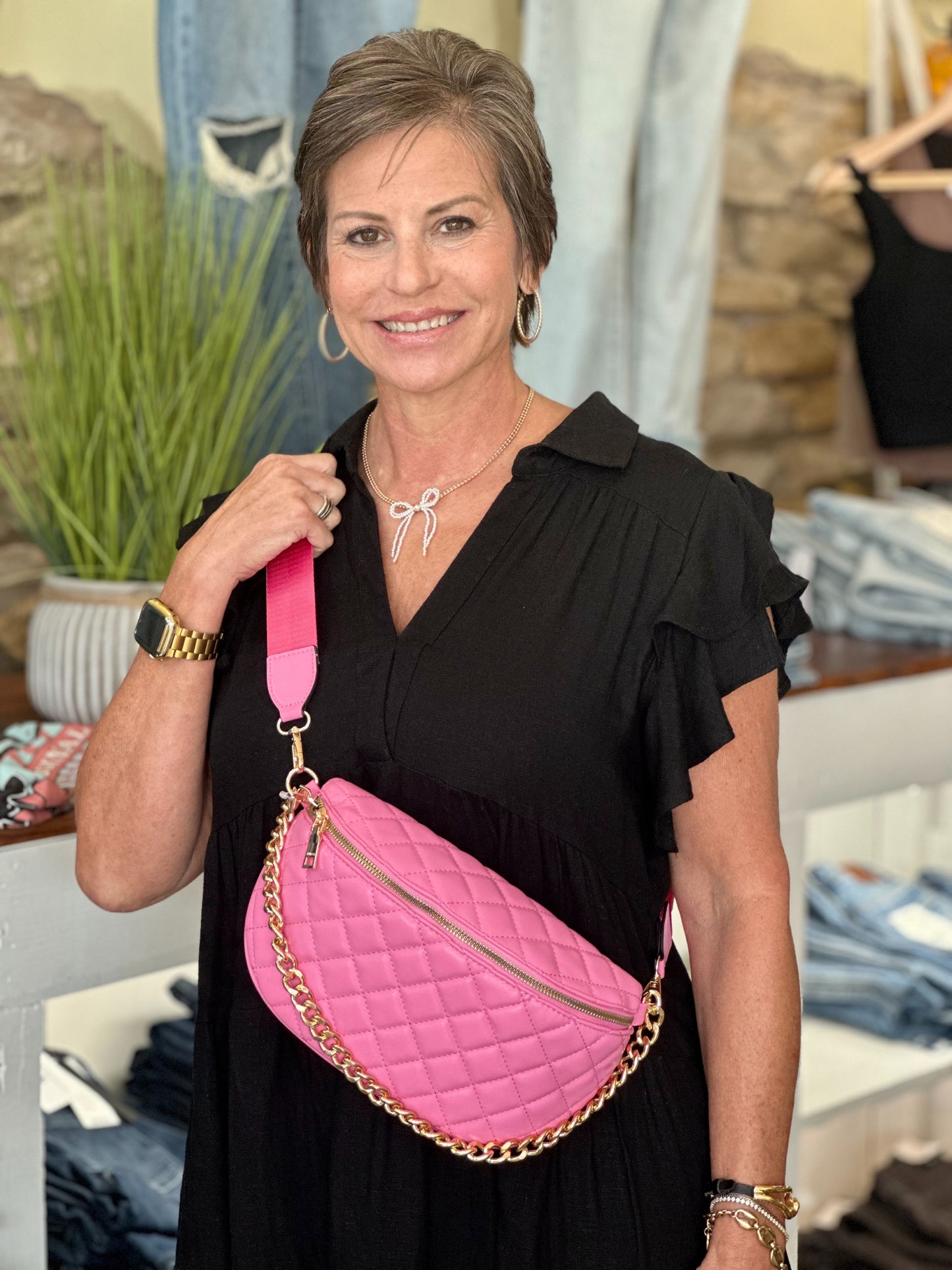 Sylvie Quilted Belt Bag in Bublegum