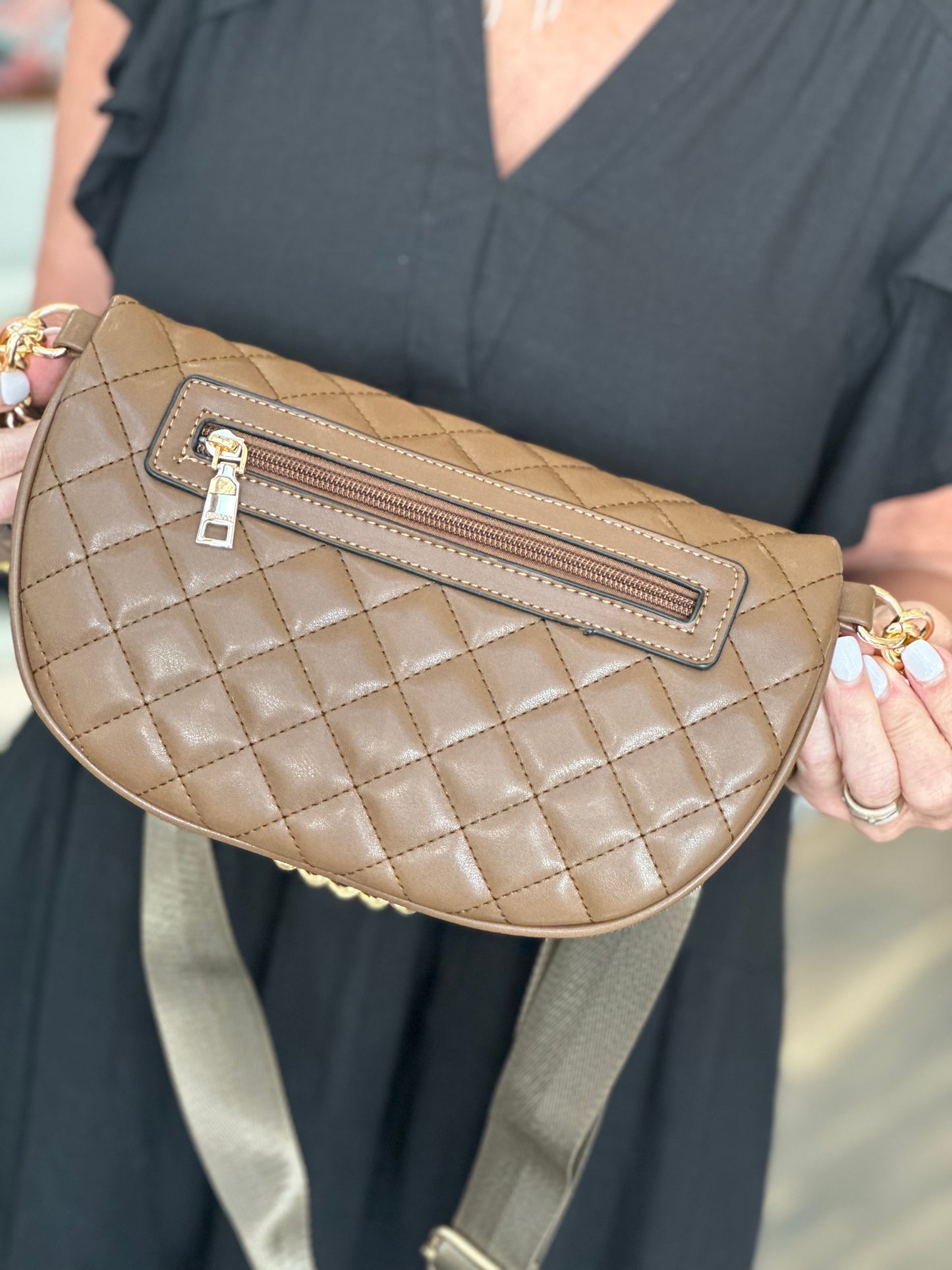 Sylvie Quilted Belt Bag in Chocolate