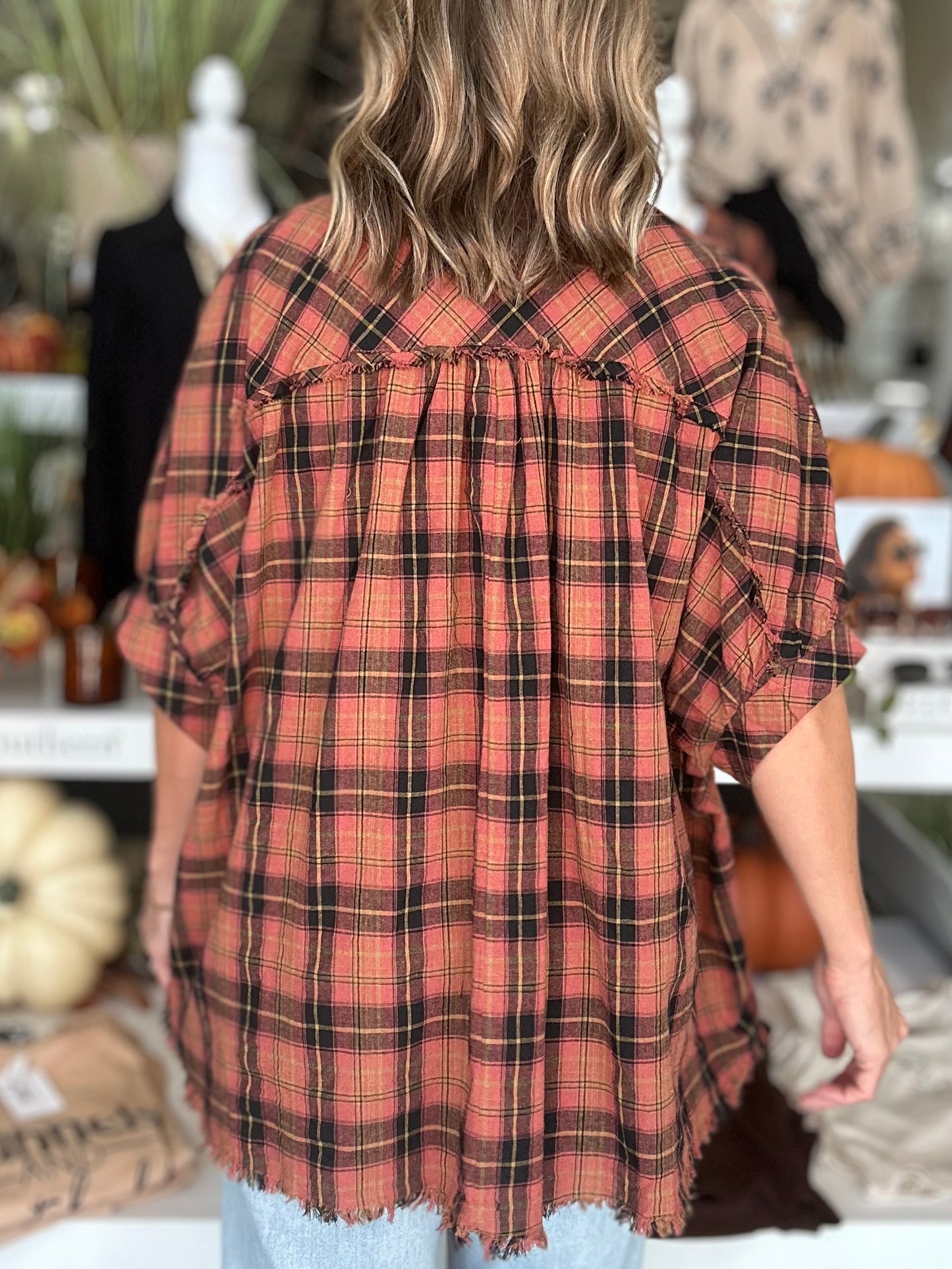 NEW! Pumpkin Patch Cutie Plaid Top