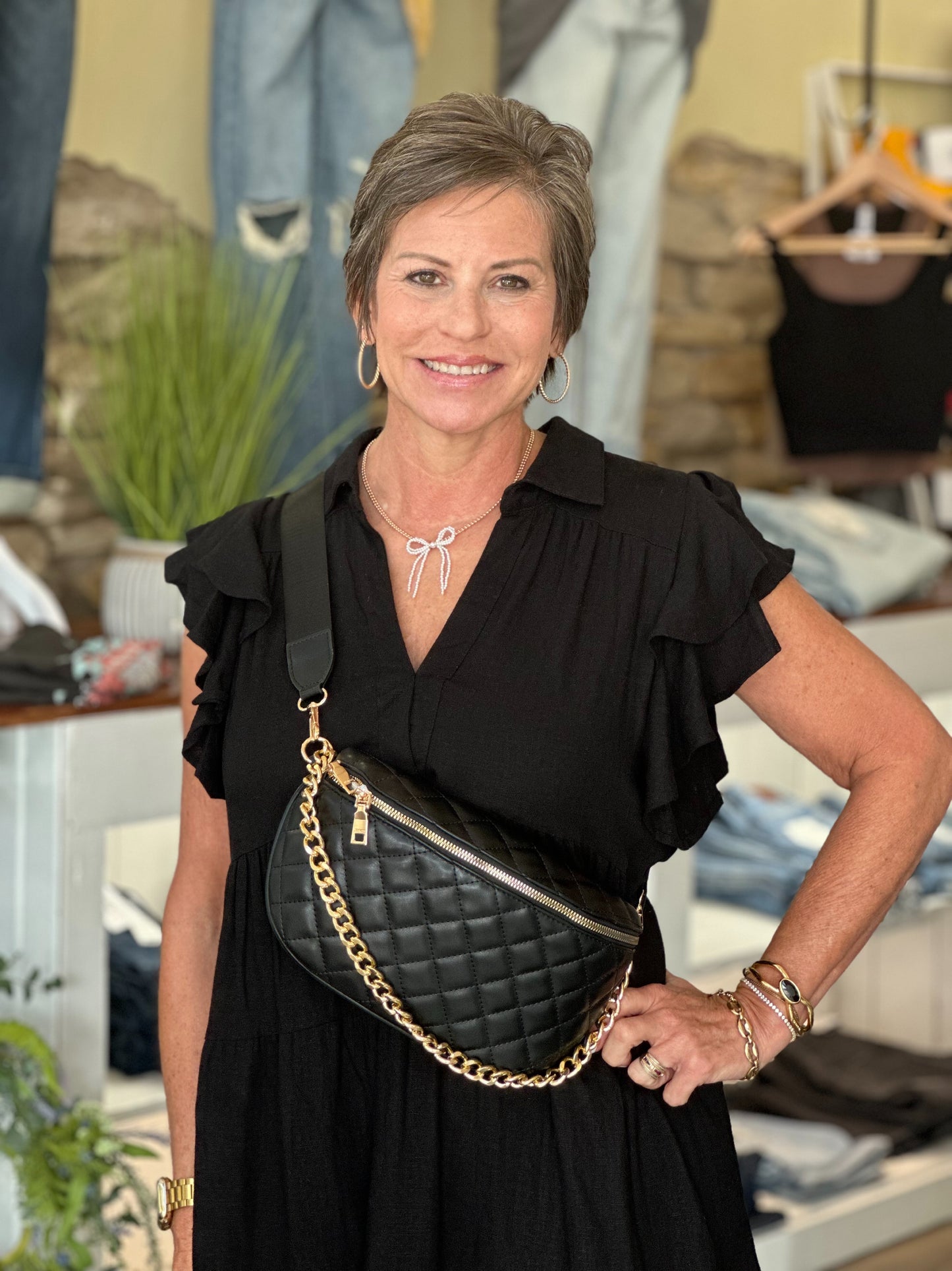 Sylvie Quilted Belt Bag in Black